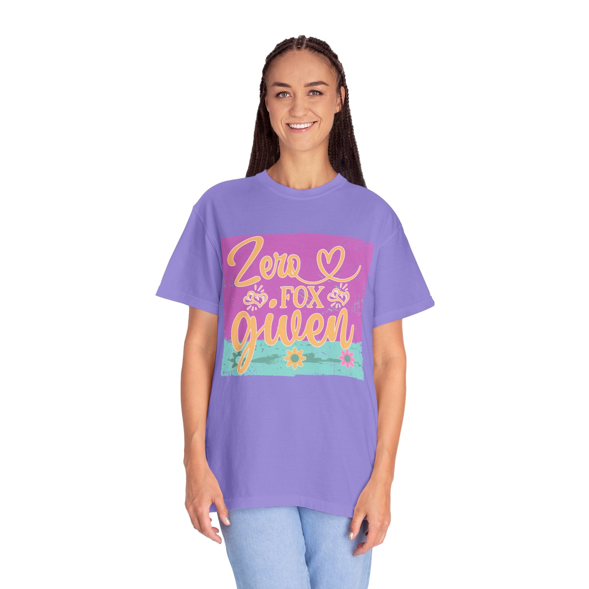 Textured T-Shirt — "Zero Fox Given" Retro Floral Graphic Tee
