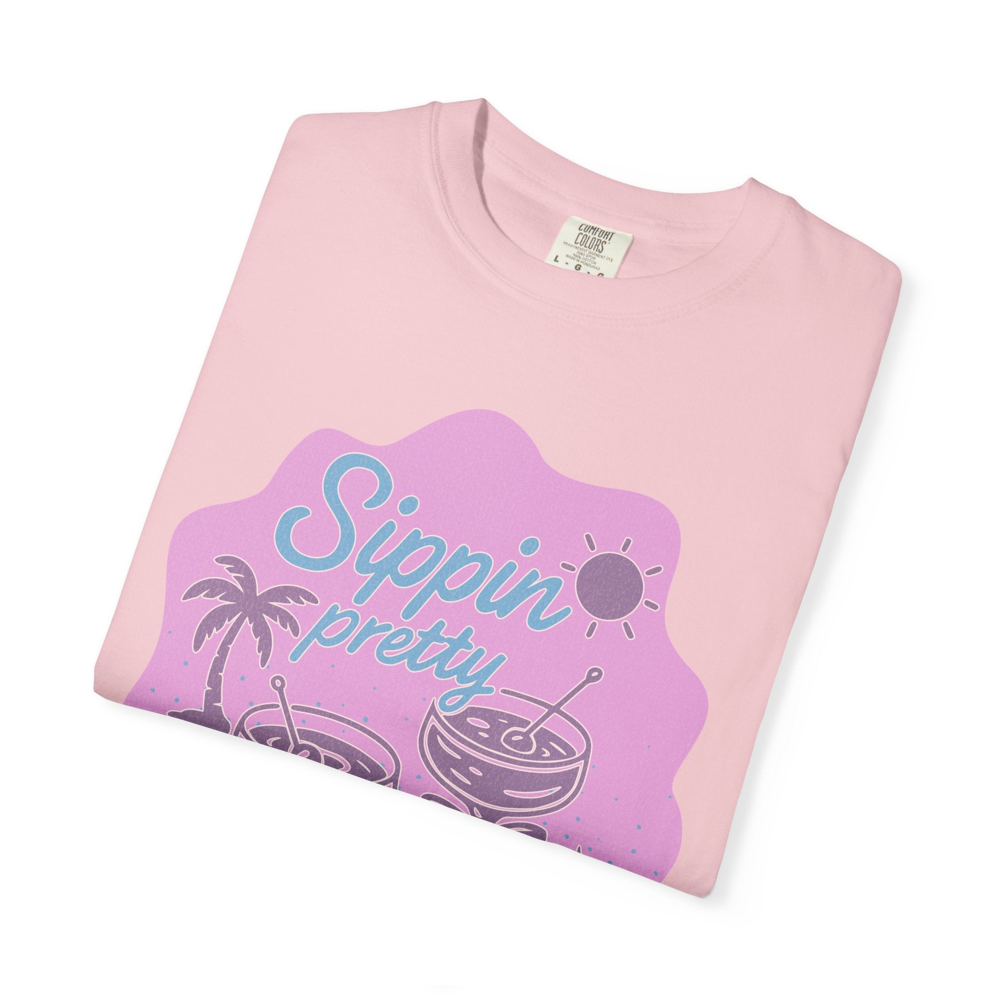 T-Shirt — "Sippin' Pretty" Tropical Cocktail Textured Graphic Tee
