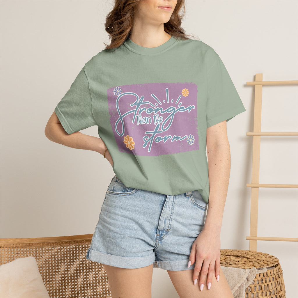 Stronger Than The Storm T-shirt |Textured Floral Script Graphic
