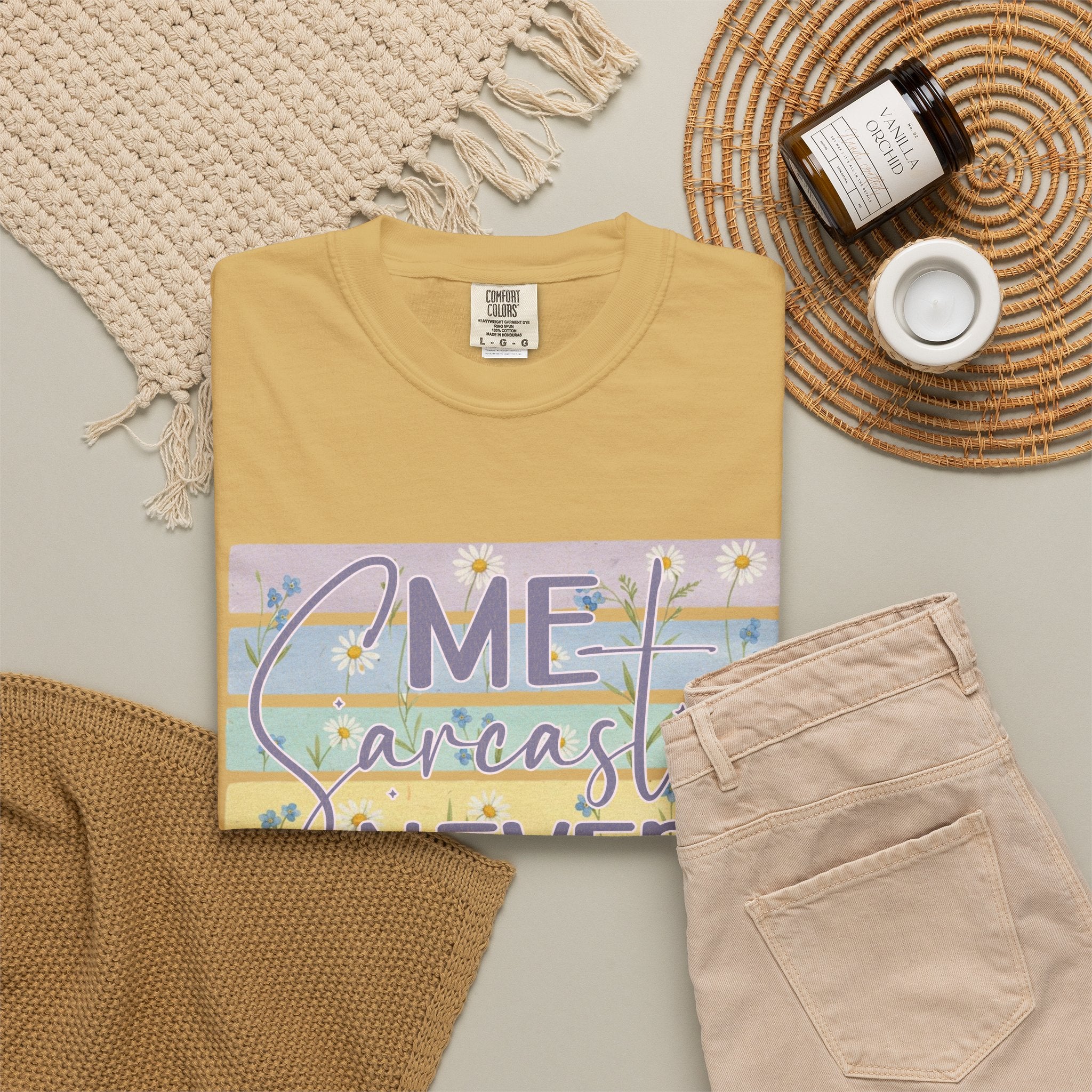 Textured Sarcastic Never T-Shirt — Pastel Striped 'Me? Sarcastic? Never' Graphic Tee