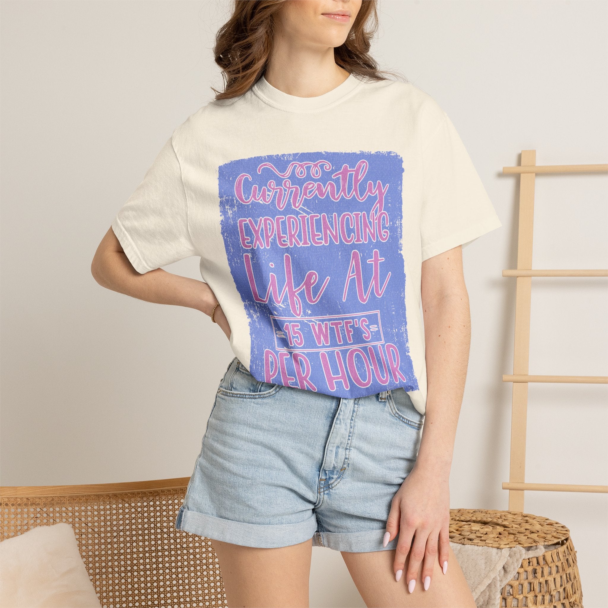 Textured T-Shirt — "Currently Experiencing Life at 15 WTS Per Hour" Retro Graphic Tee