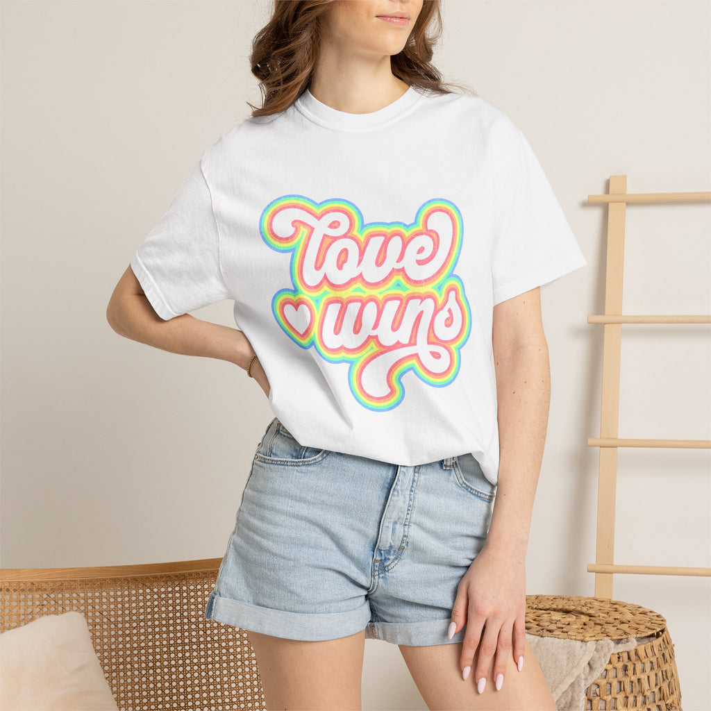 Textured Retro 'Love Wins' T-Shirt — Rainbow Script Pride Tee