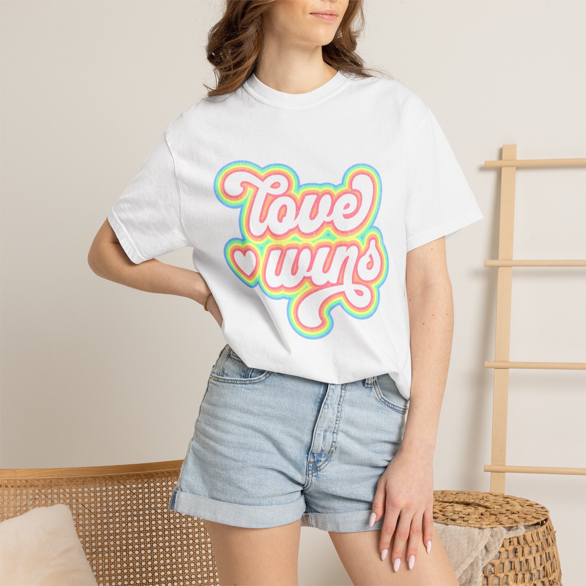 Textured Retro 'Love Wins' T-Shirt — Rainbow Script Pride Tee