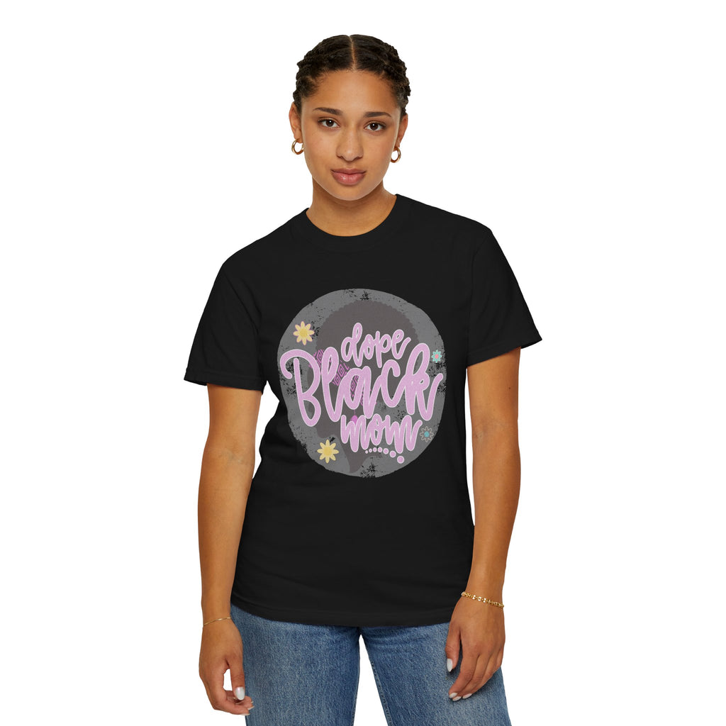 Dope Black Mom Textured  T-Shirt — Retro Script Graphic Tee for Proud Moms