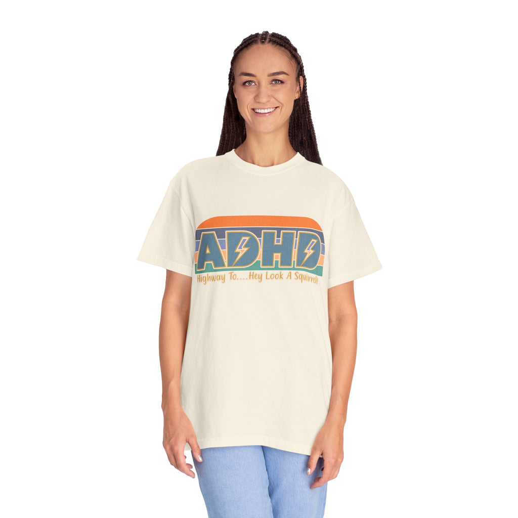 ADHD Retro Stripe T‑Shirt — "Highway To... My Look A Squirrel"