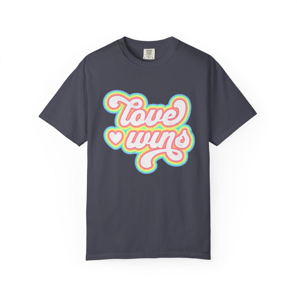 Textured Retro 'Love Wins' T-Shirt — Rainbow Script Pride Tee
