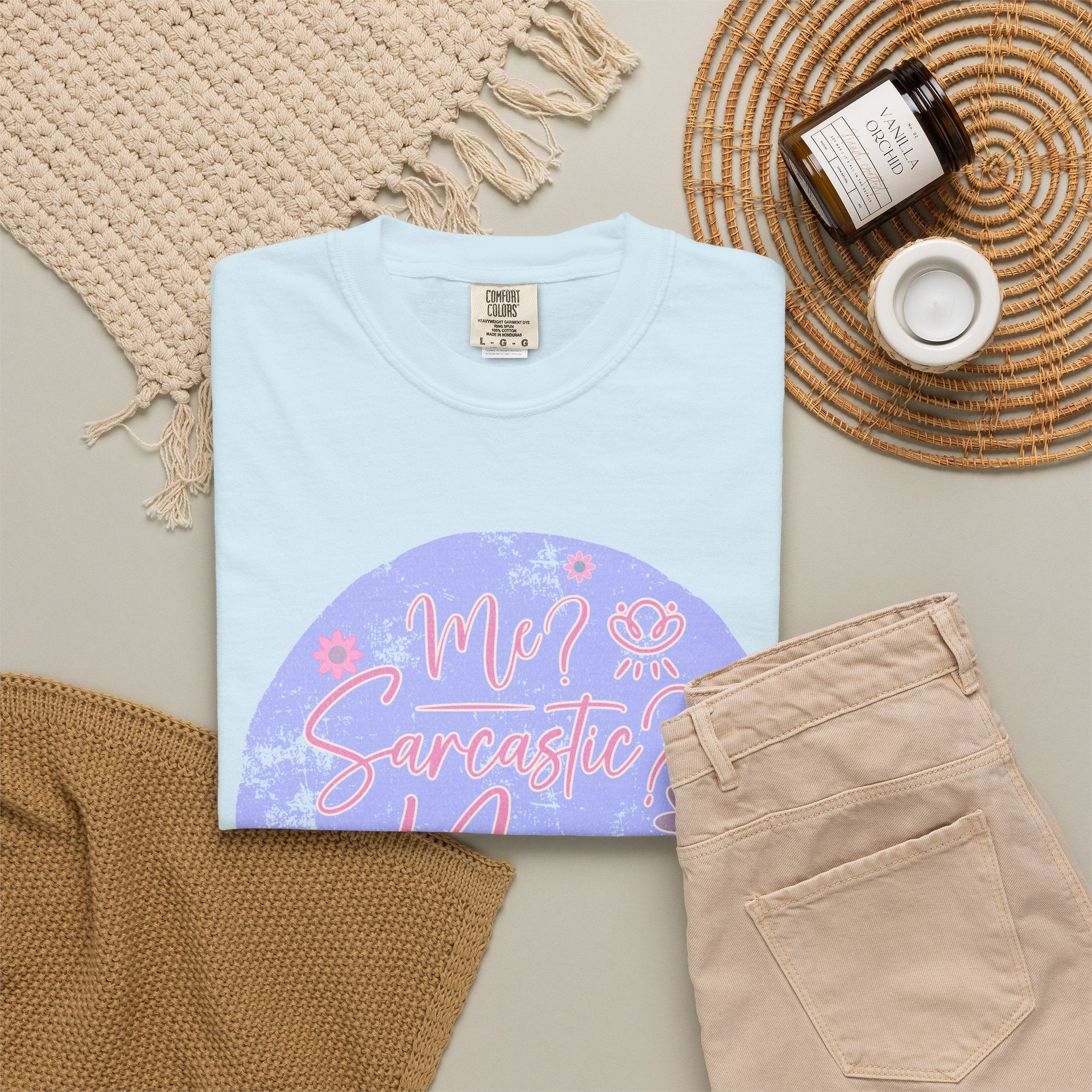 Me Sarcastic Textured Floral T‑Shirt — Retro Pastel Circle Graphic Tee