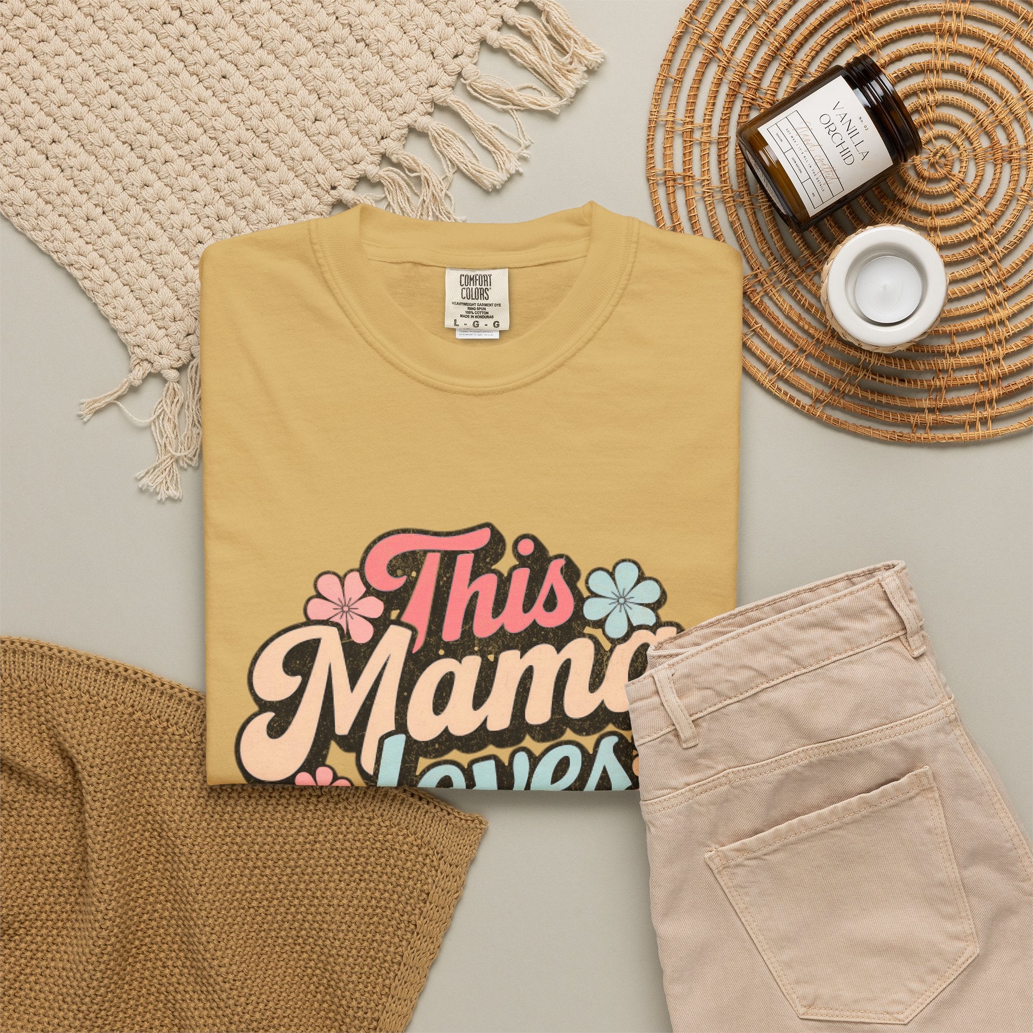 This Mama Loves Herself T-Shirt |Textured Retro Floral Typography