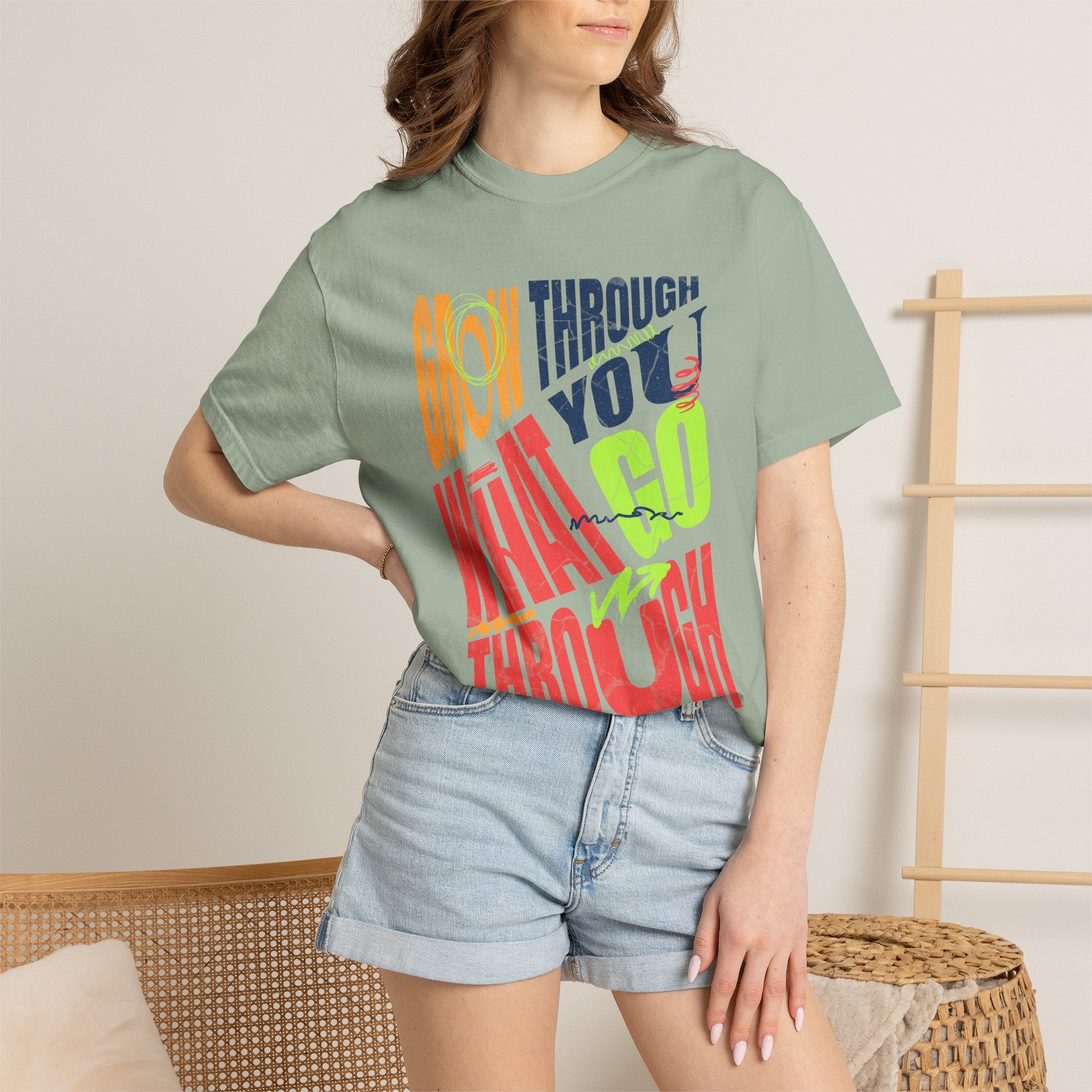Grow Through What You Go Through T-Shirt | Textured Colorful Typographic Motivational Tee