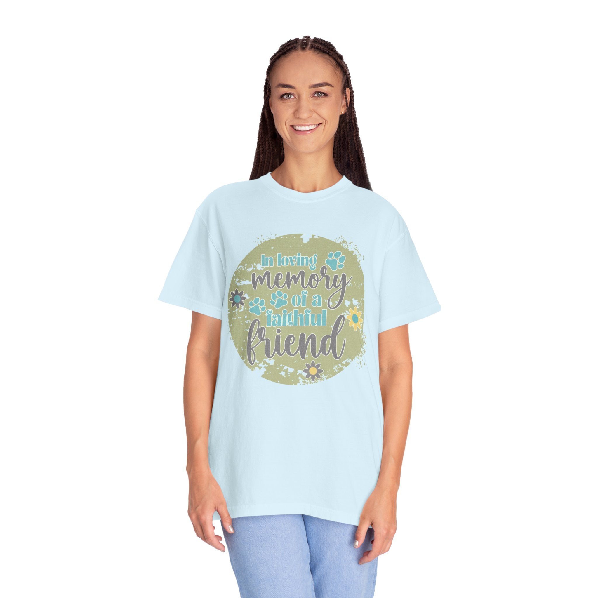 Textured Memorial Dog  Friend T-Shirt — "In Loving Memory of a Faithful Friend" Remembrance Tee