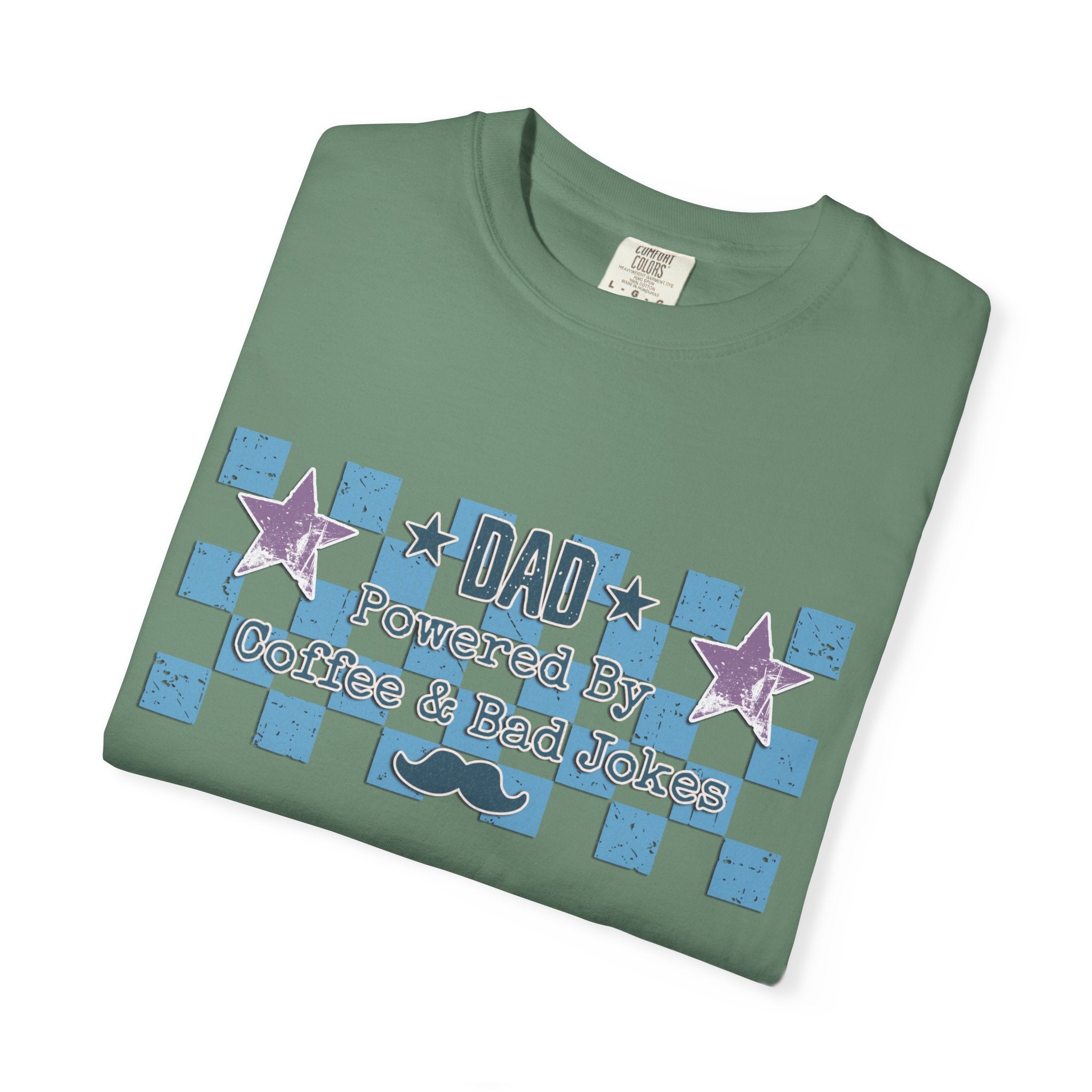 Textured Dad Powered By Coffee & Chaos T-Shirt — Retro Checkered Father's Day Tee