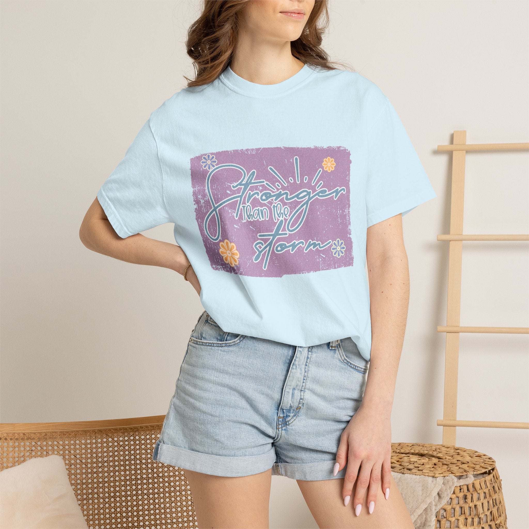 Stronger Than The Storm T-shirt |Textured Floral Script Graphic