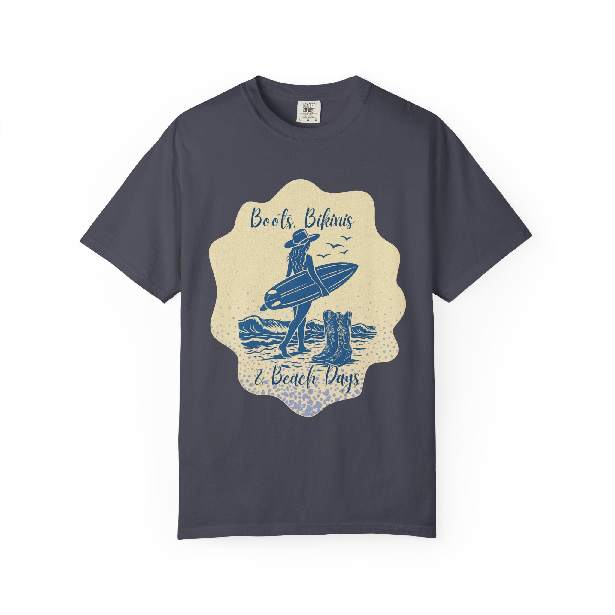 Textured Surf Vibes T-Shirt — 'Beach, Bikinis & Beach Days' Vintage Surf Graphic