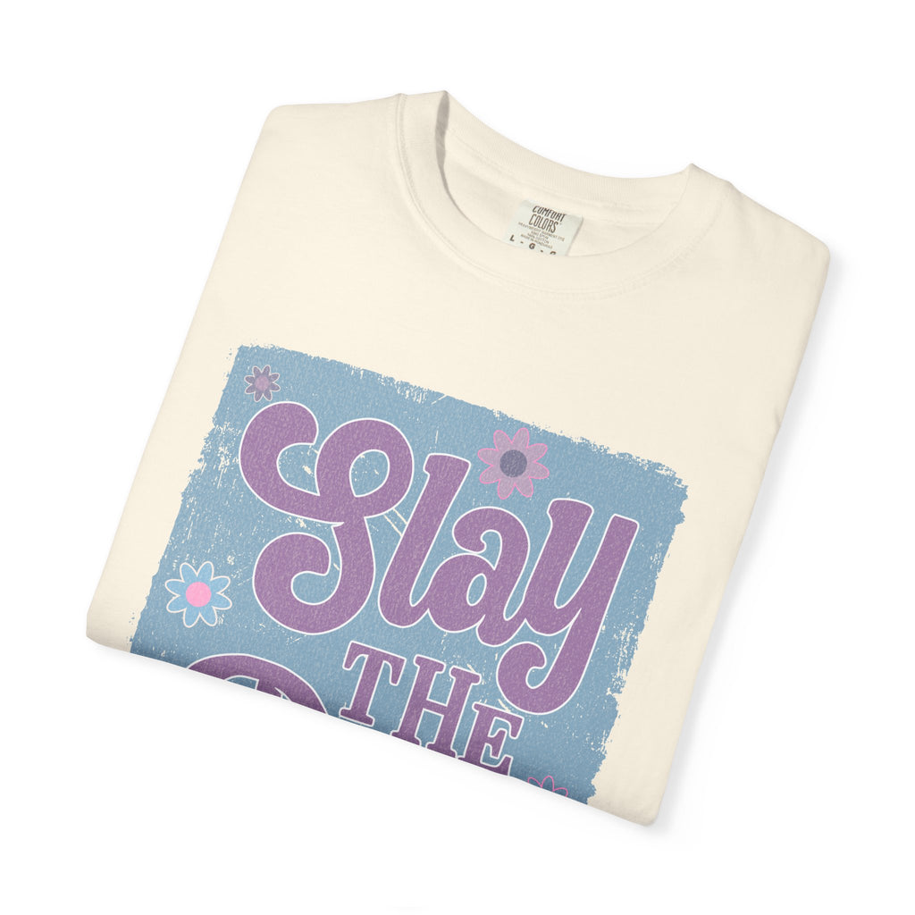 Textured Slay the Day Graphic T-Shirt — Retro Pastel Motivation Tee