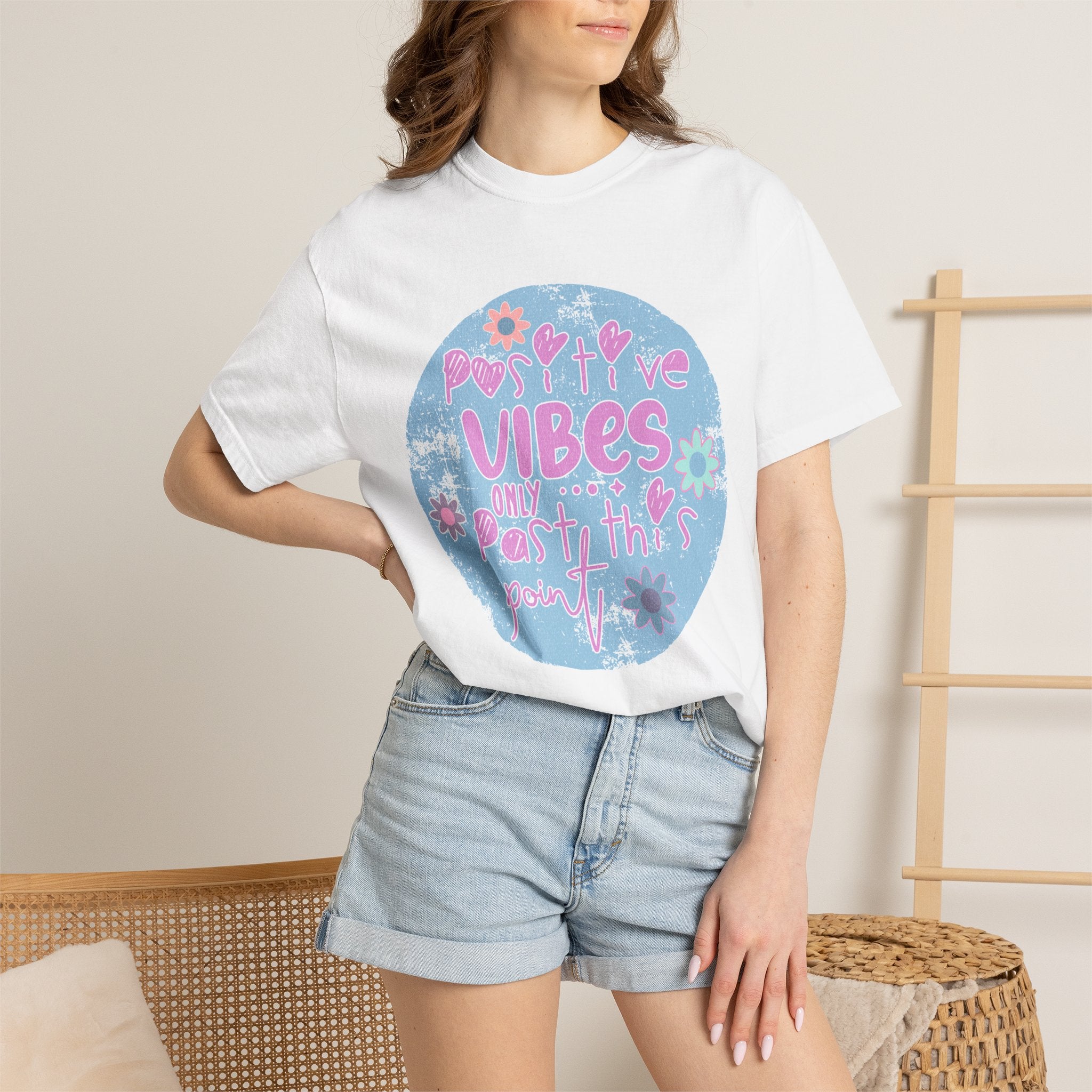 Textured Positive Vibes T-Shirt — Retro Floral ‘Positive Vibes Only’ Graphic Tee