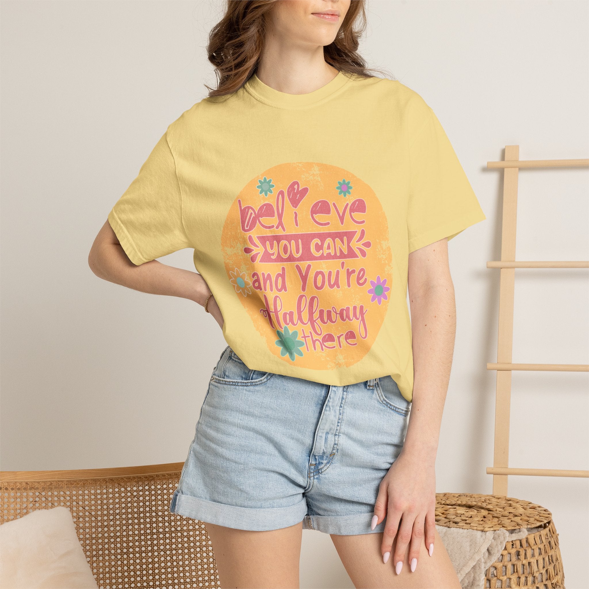 Textured Believe You Can Tee — "Believe You Can and You're Halfway There" Inspirational T‑Shirt