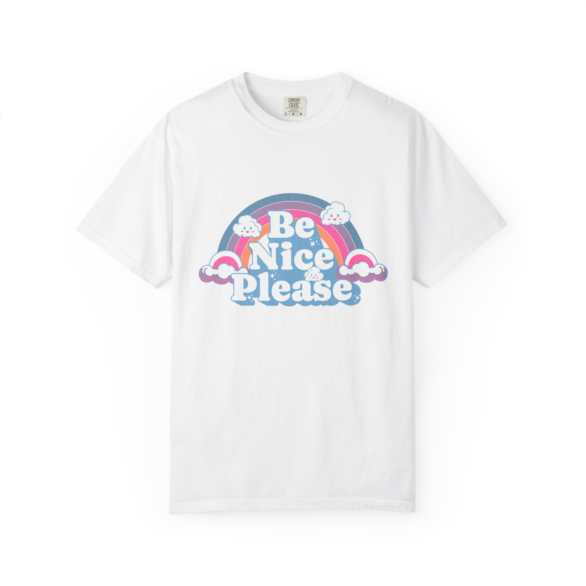 Be Nice Please Textured T-Shirt — Retro Rainbow Positive Message Tee