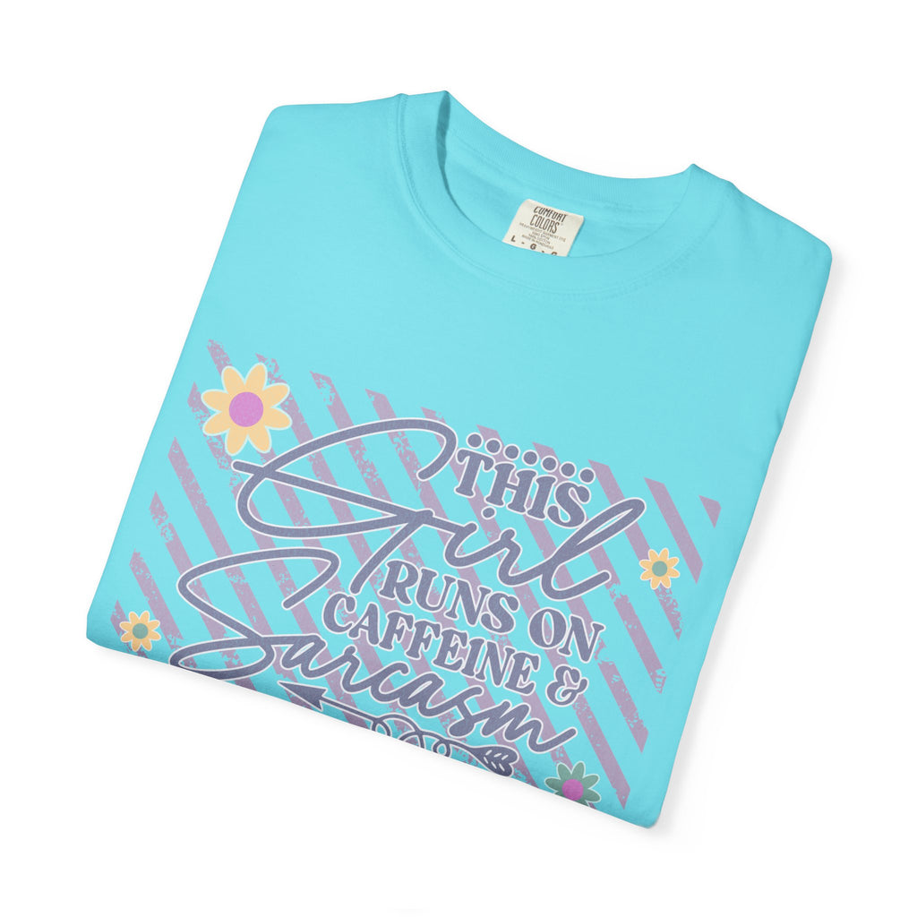 This Girl Runs On Caffeine & Sarcasm  — Textured Women's Graphic T-Shirt