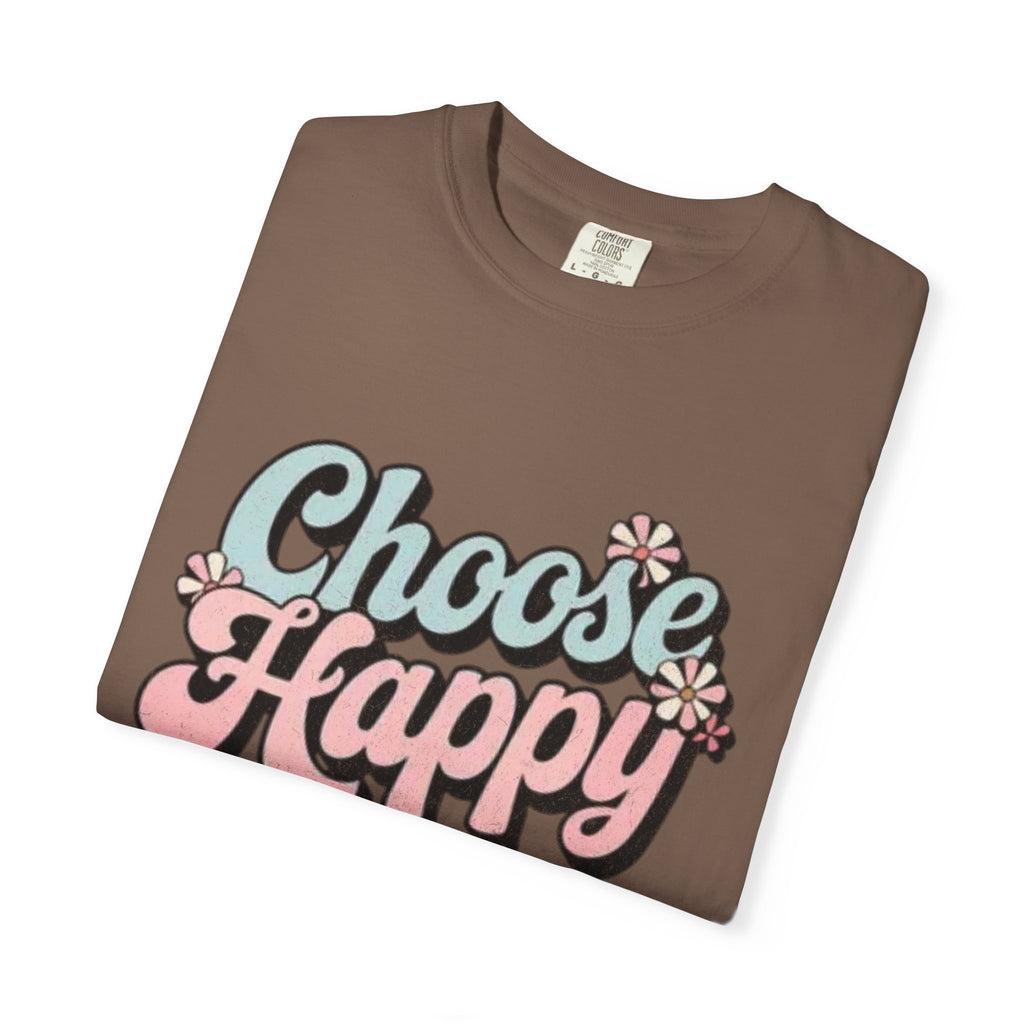 Choose Happy retro script shirt | Textured Positive message tee, pastel floral design