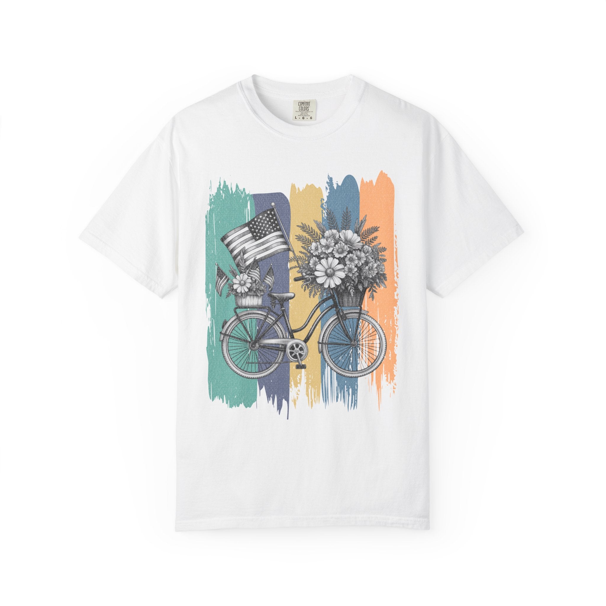 Textured Vintage Bicycle Bouquet T-Shirt — Americana Floral Bike Tee