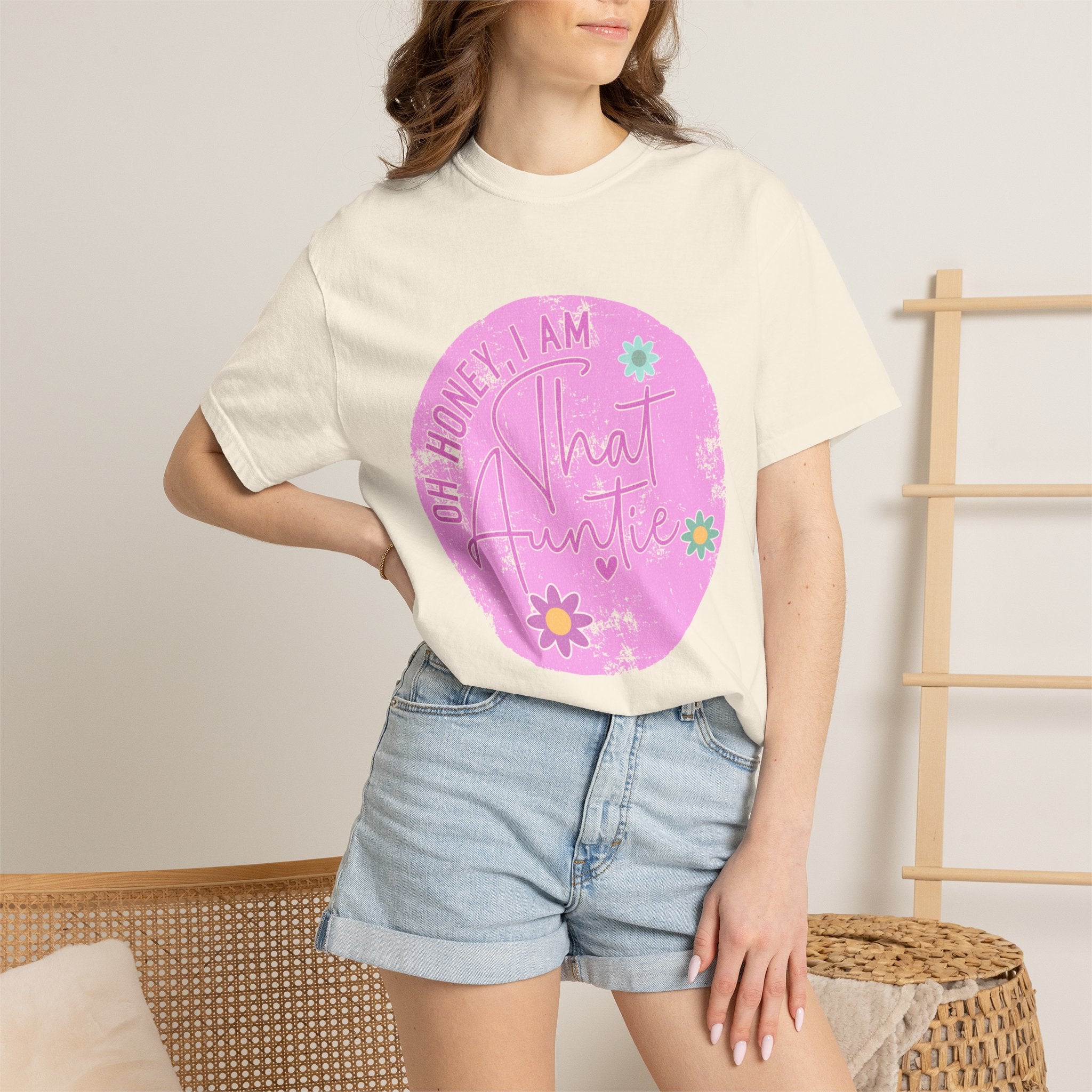 That Auntie Textured T-Shirt — “Oh Honey I Am That Auntie” Floral Graphic Tee