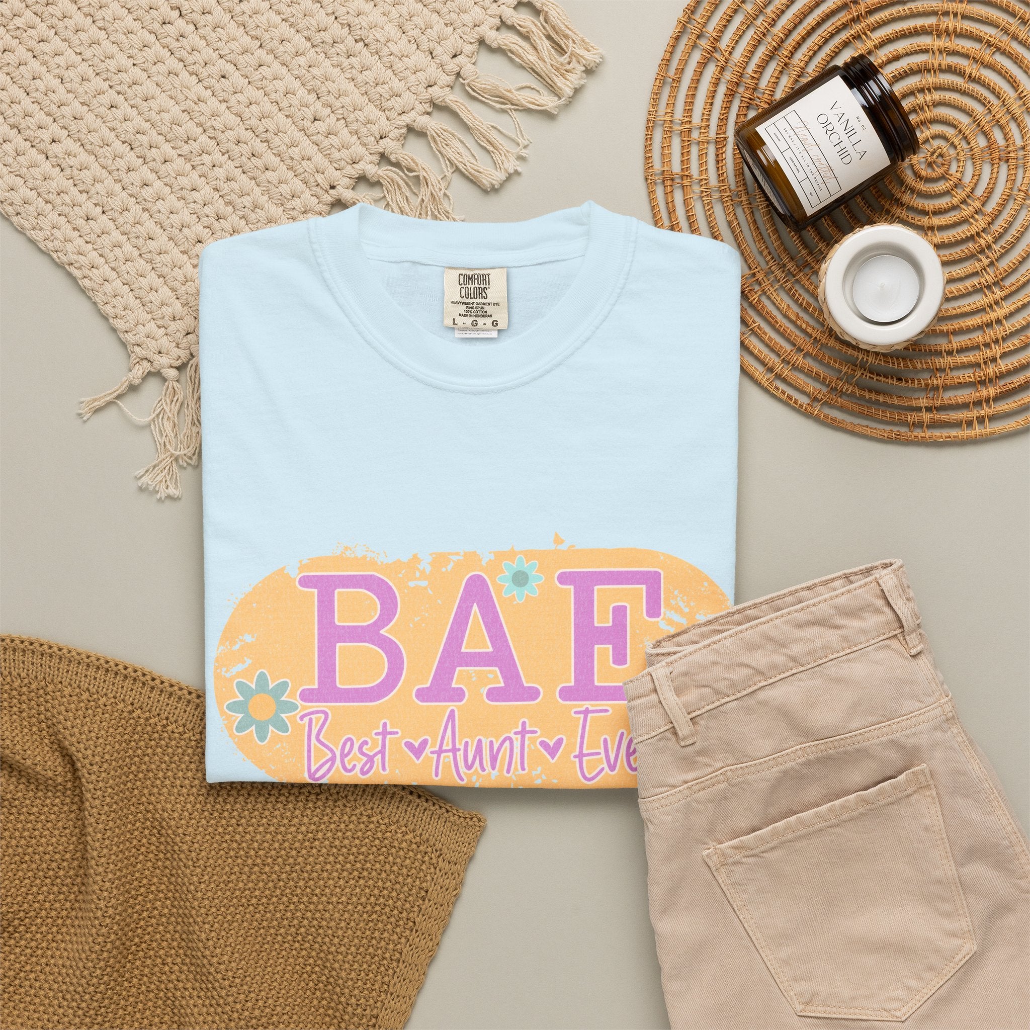 BAE Best Aunt Ever Textured T-Shirt — Floral Retro Graphic Tee for Cool Aunts