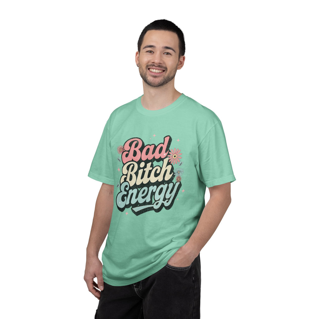 Bad Bitch Energy T-shirt |Textured Retro Script Floral Graphic