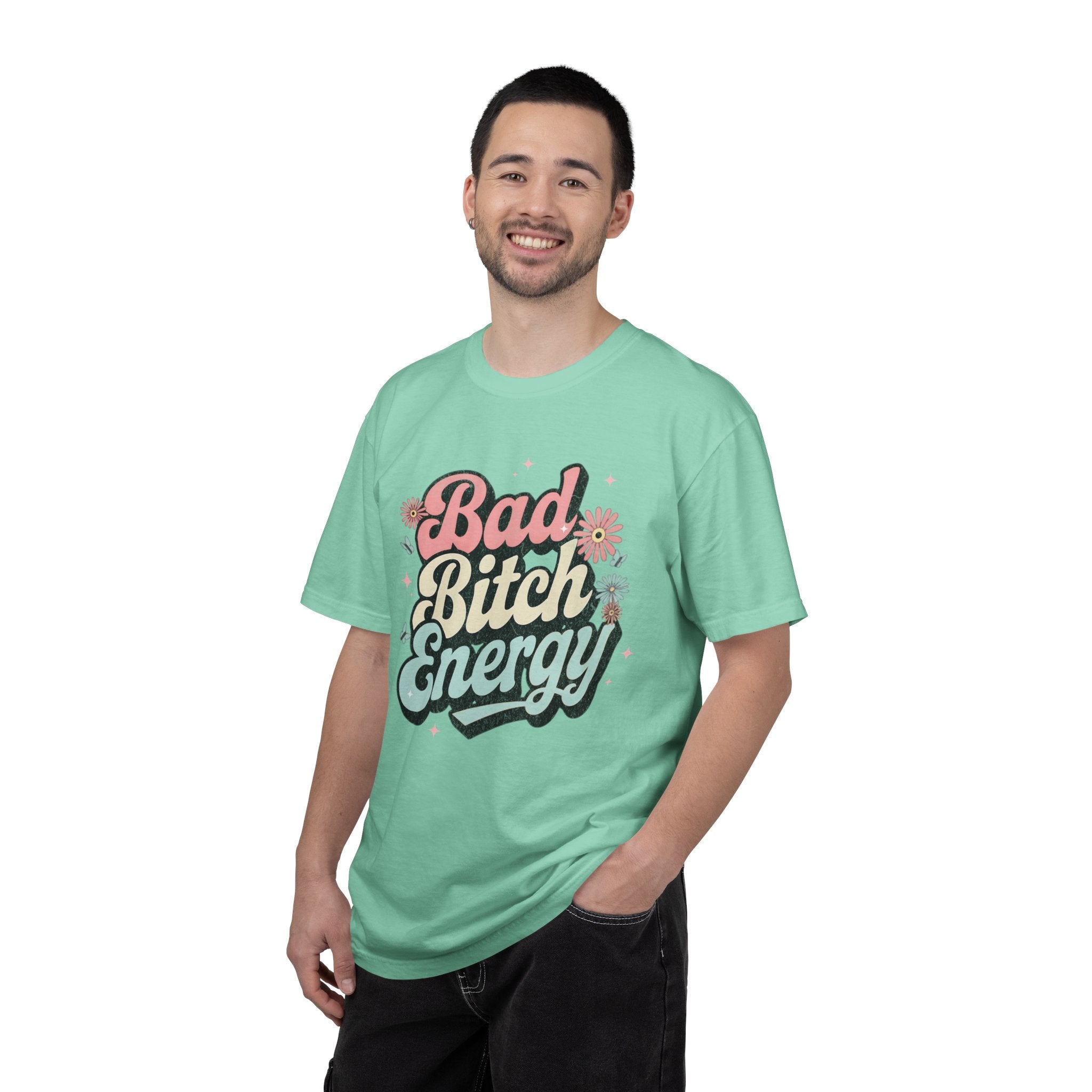 Bad Bitch Energy T-shirt |Textured Retro Script Floral Graphic