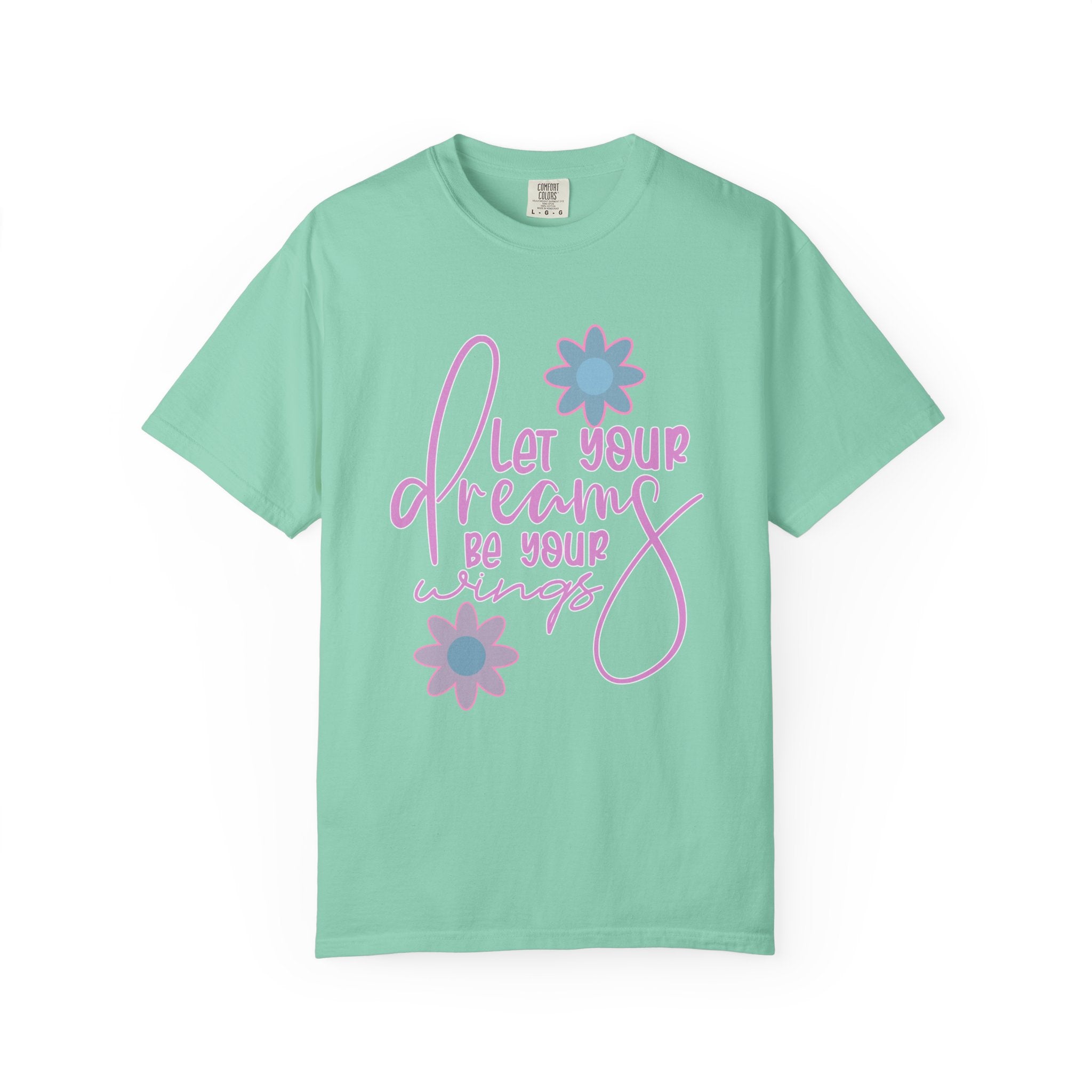 Textured Inspirational Floral Tee — "Let Your Dreams Be Your Wings"
