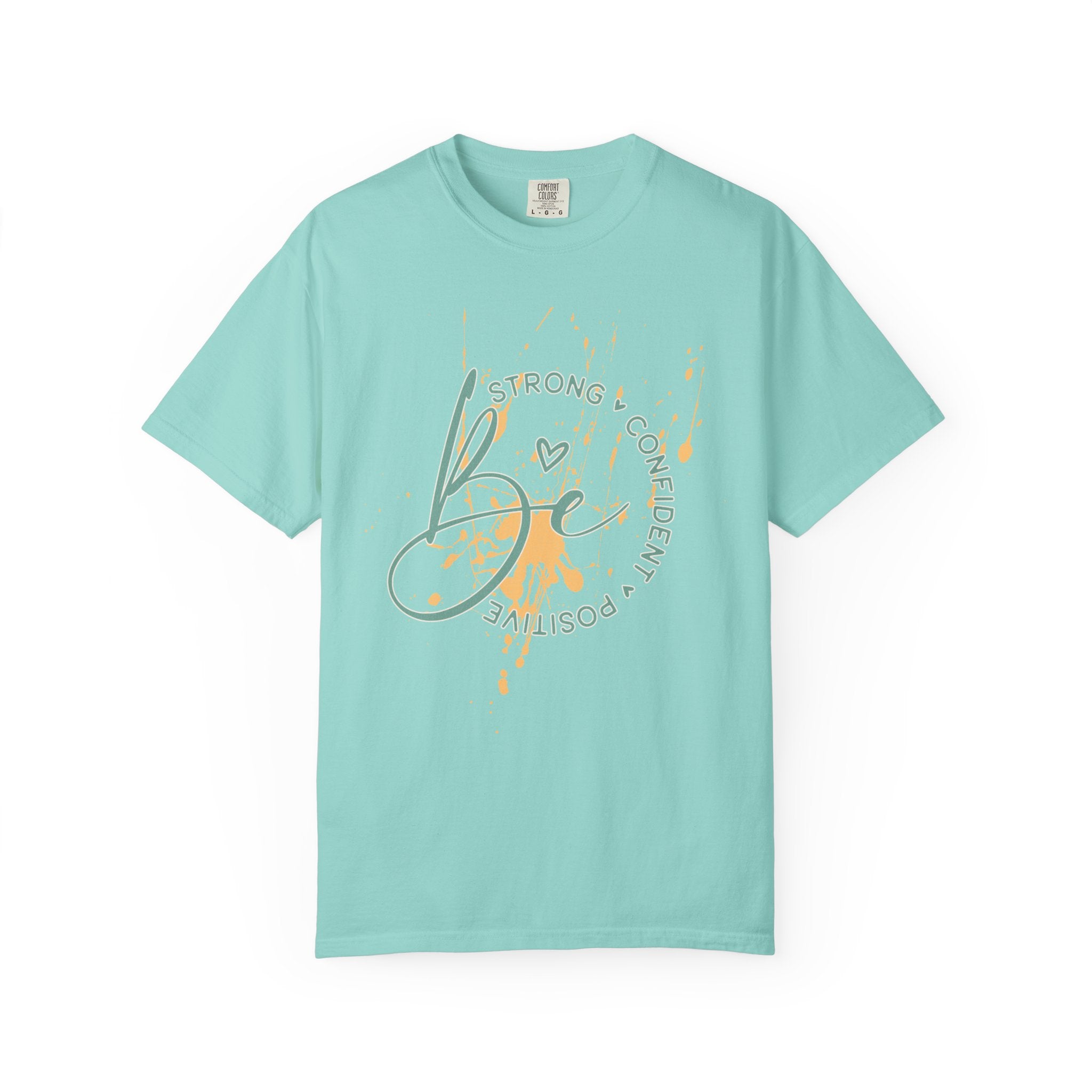 Textured Joy Script T-Shirt — “Be” Positive Graphic Tee: Strong • Confident • Positive