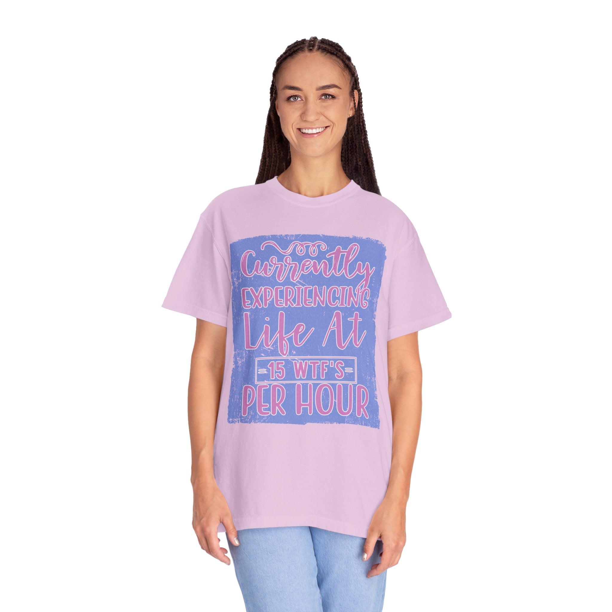Textured T-Shirt — "Currently Experiencing Life at 15 WTS Per Hour" Retro Graphic Tee