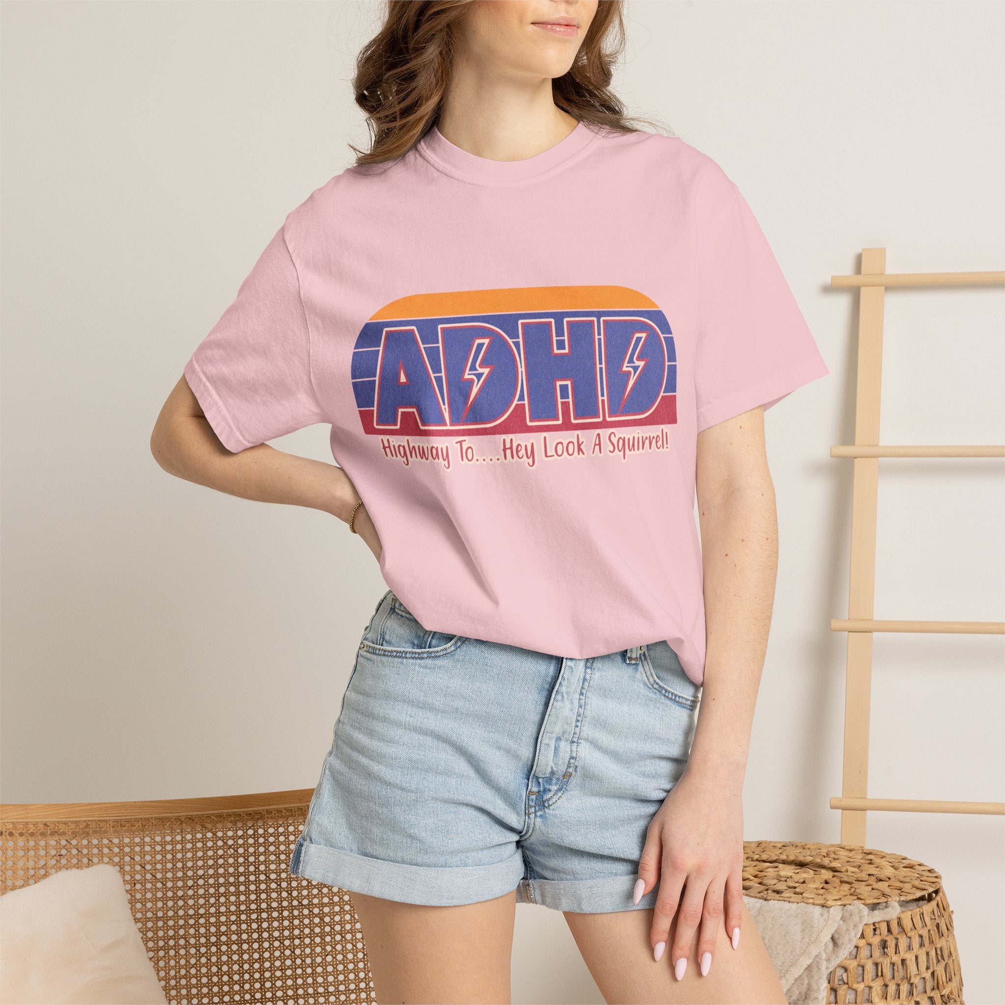 ADHD Retro Stripe T-Shirt — "Highway To... Hey Look A Squirrel" Graphic Tee