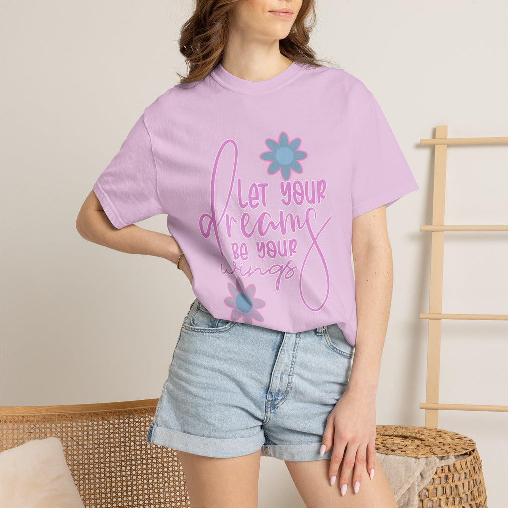 Textured Inspirational Floral Tee — "Let Your Dreams Be Your Wings"