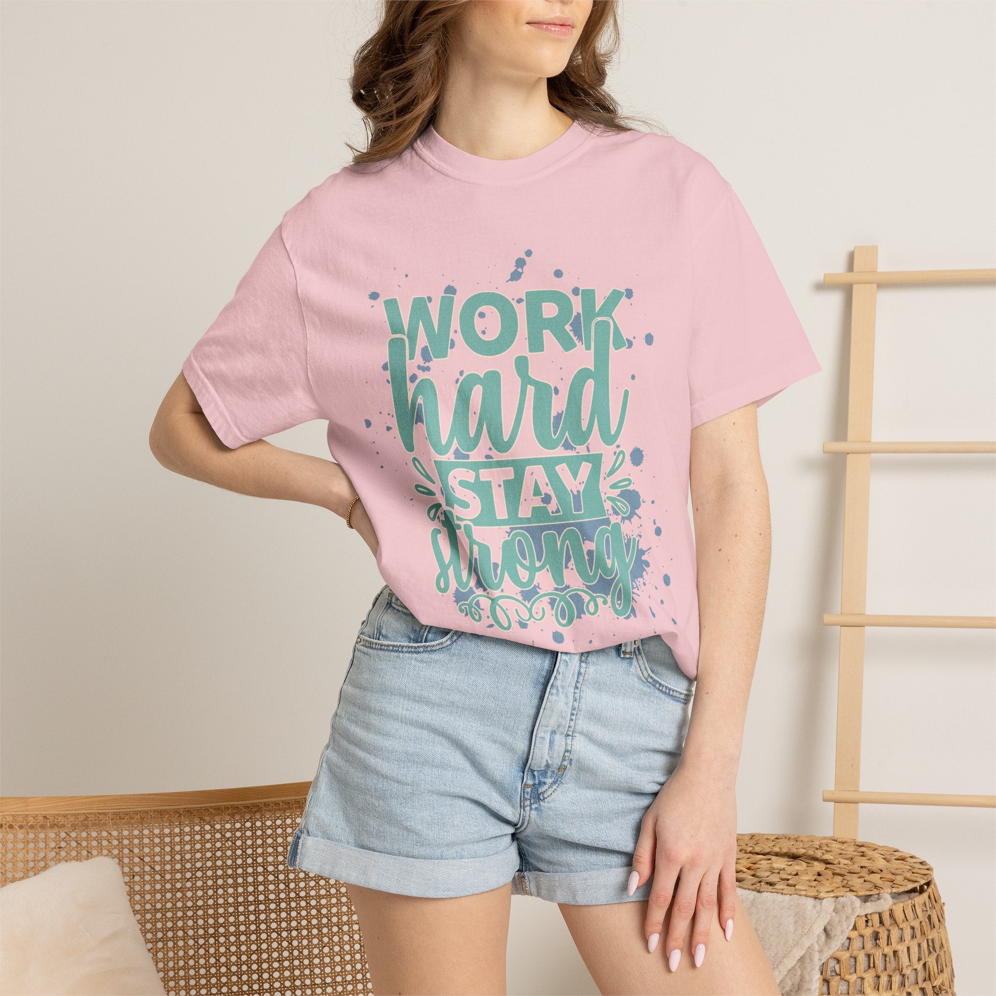 Work Hard Stay Strong Textured T-Shirt — Motivational Graphic Tee