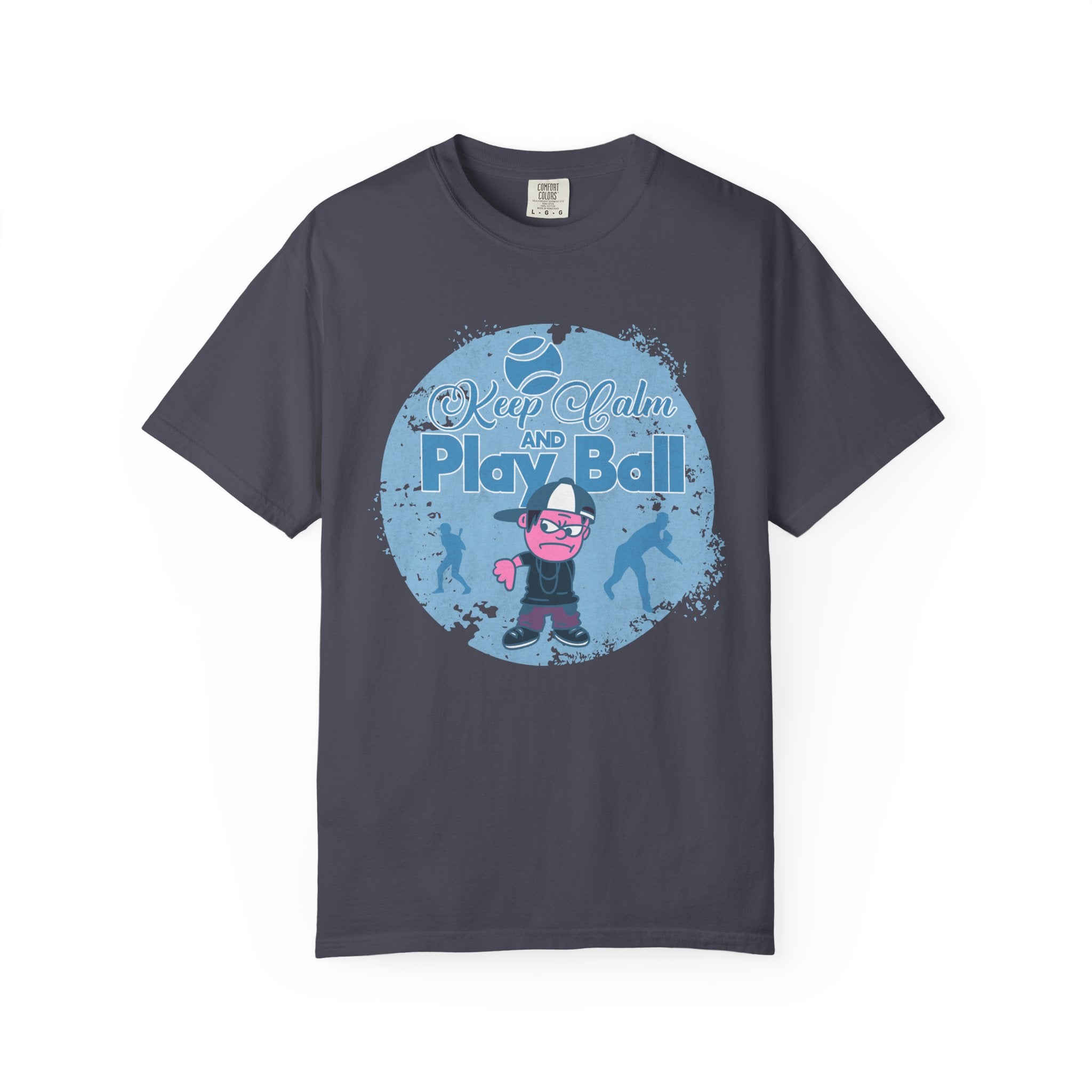 Textured Keep Calm and Play Ball Baseball T-Shirt — Cute Mascot Sports Tee for Kids & Fans