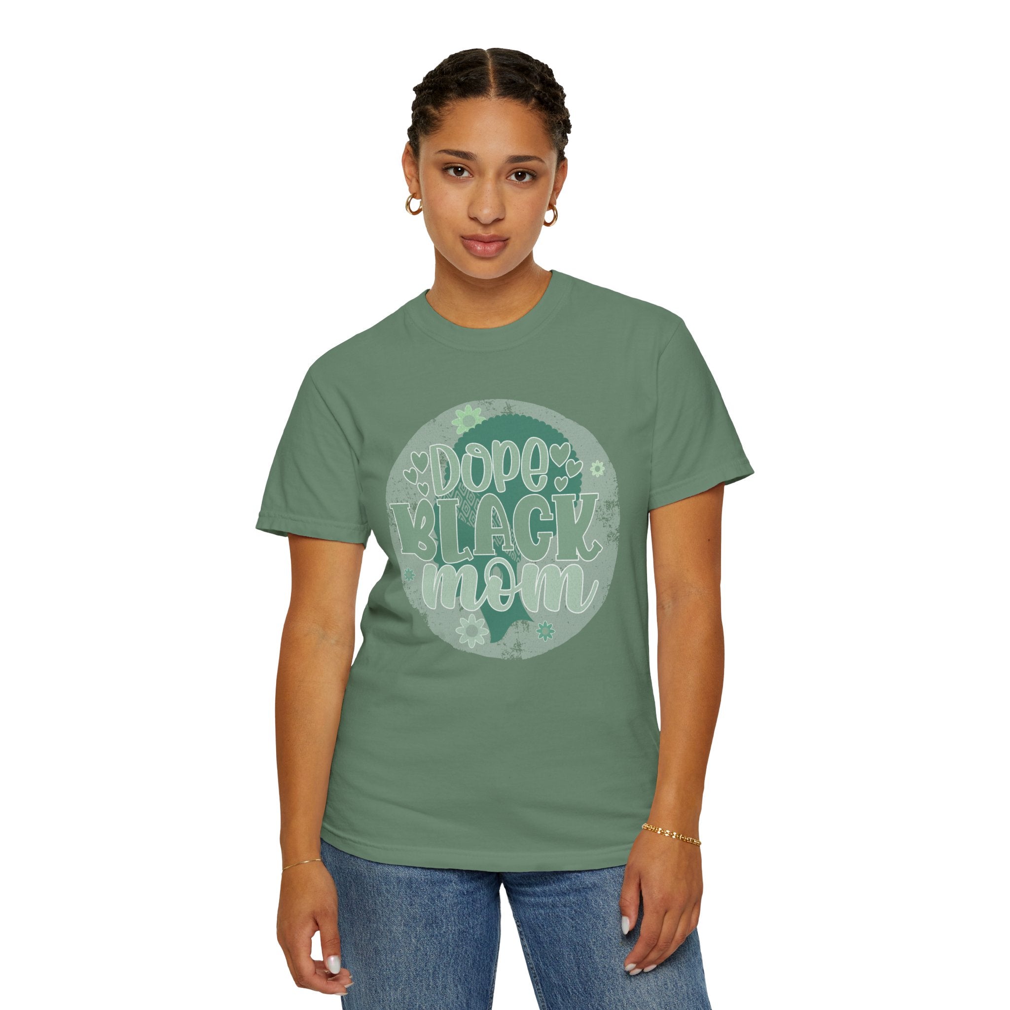 Dope Black Mom Textured T-Shirt — Retro Floral 'Dope Black Mom' Graphic Tee
