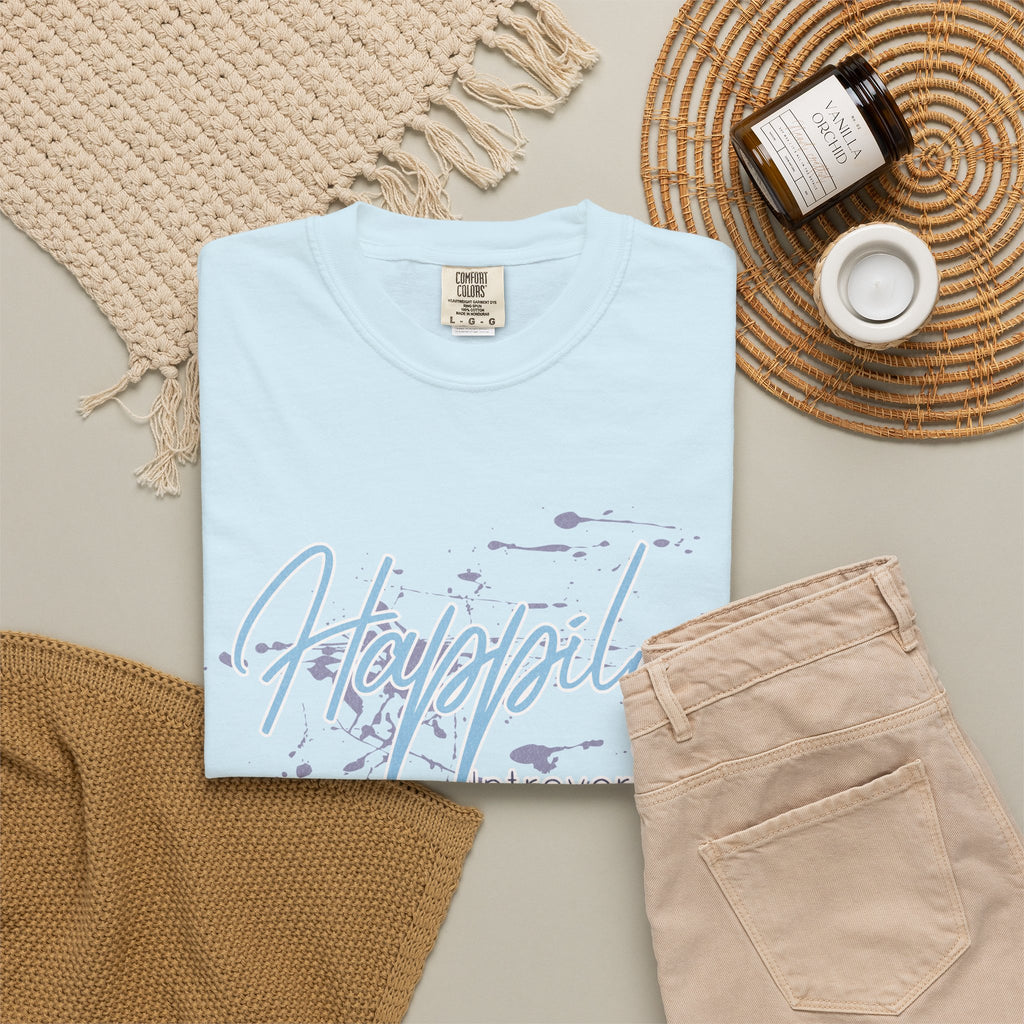 Introverted Aesthetic Textured Tee — "Happily" Script Graphic T-Shirt