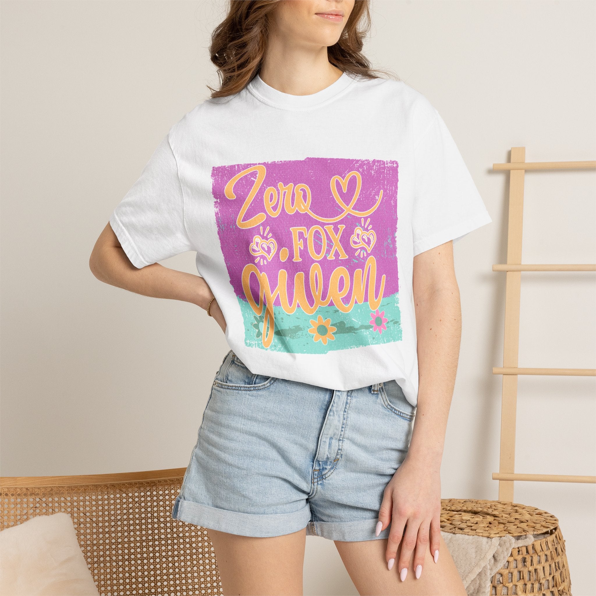 Textured T-Shirt — "Zero Fox Given" Retro Floral Graphic Tee