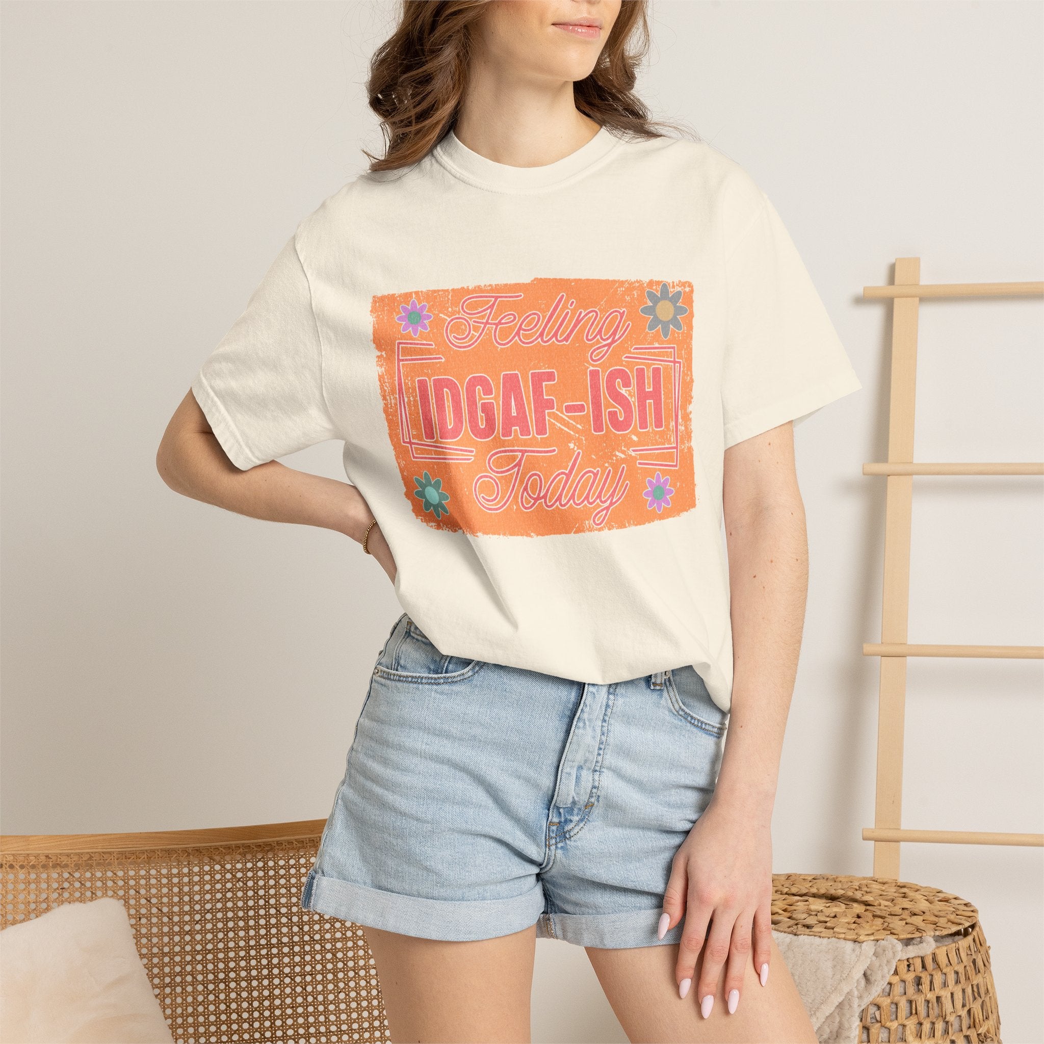 Textured IDGAF-ish Feeling T-Shirt — Retro Floral Graphic Tee