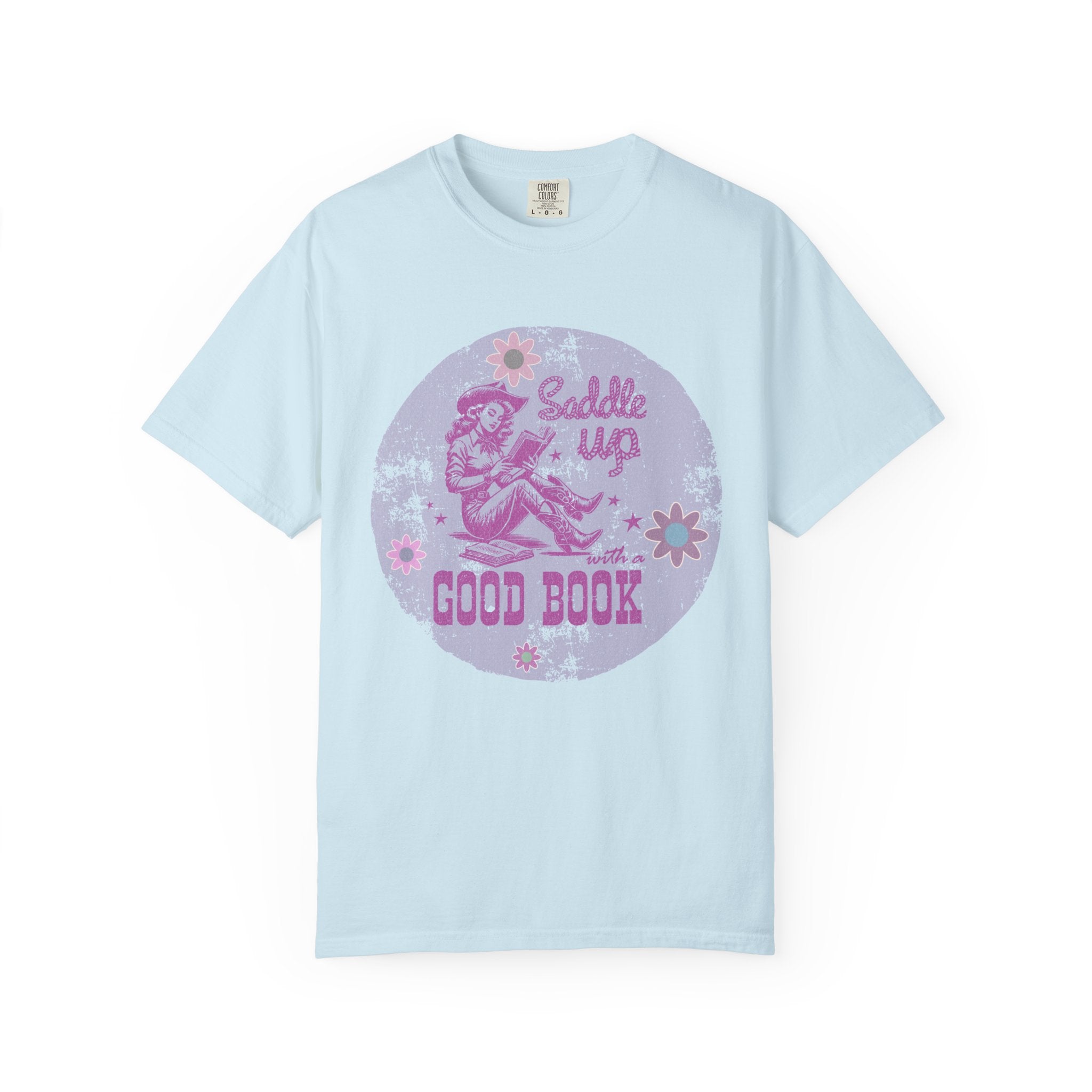 Textured T-Shirt — “Saddle Up Good Book” Retro Western Graphic Tee