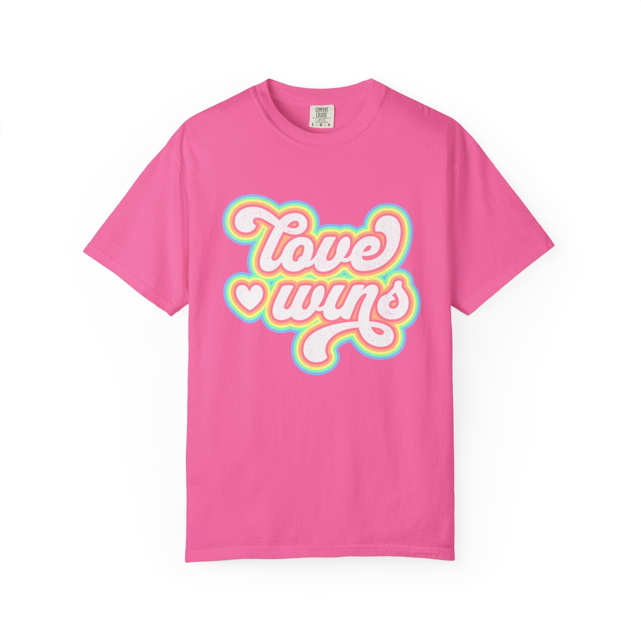 Textured Retro 'Love Wins' T-Shirt — Rainbow Script Pride Tee