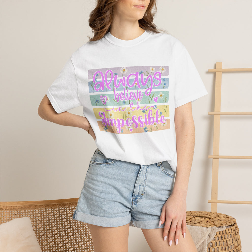 Textured Always Believe Impossible T-Shirt — Pastel Inspirational Graphic Tee