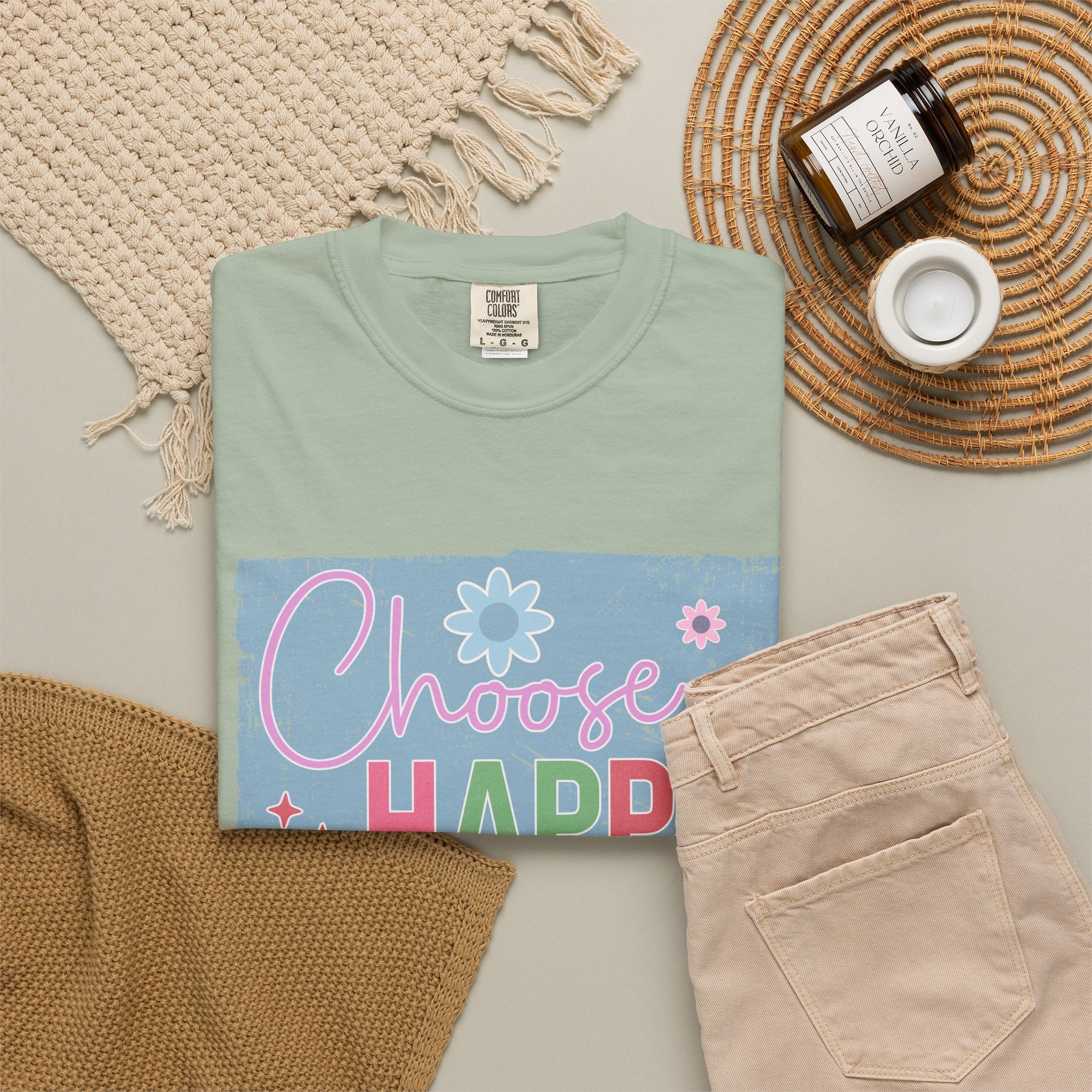 Choose HappyTextured T-Shirt — Positive Floral Graphic Tee