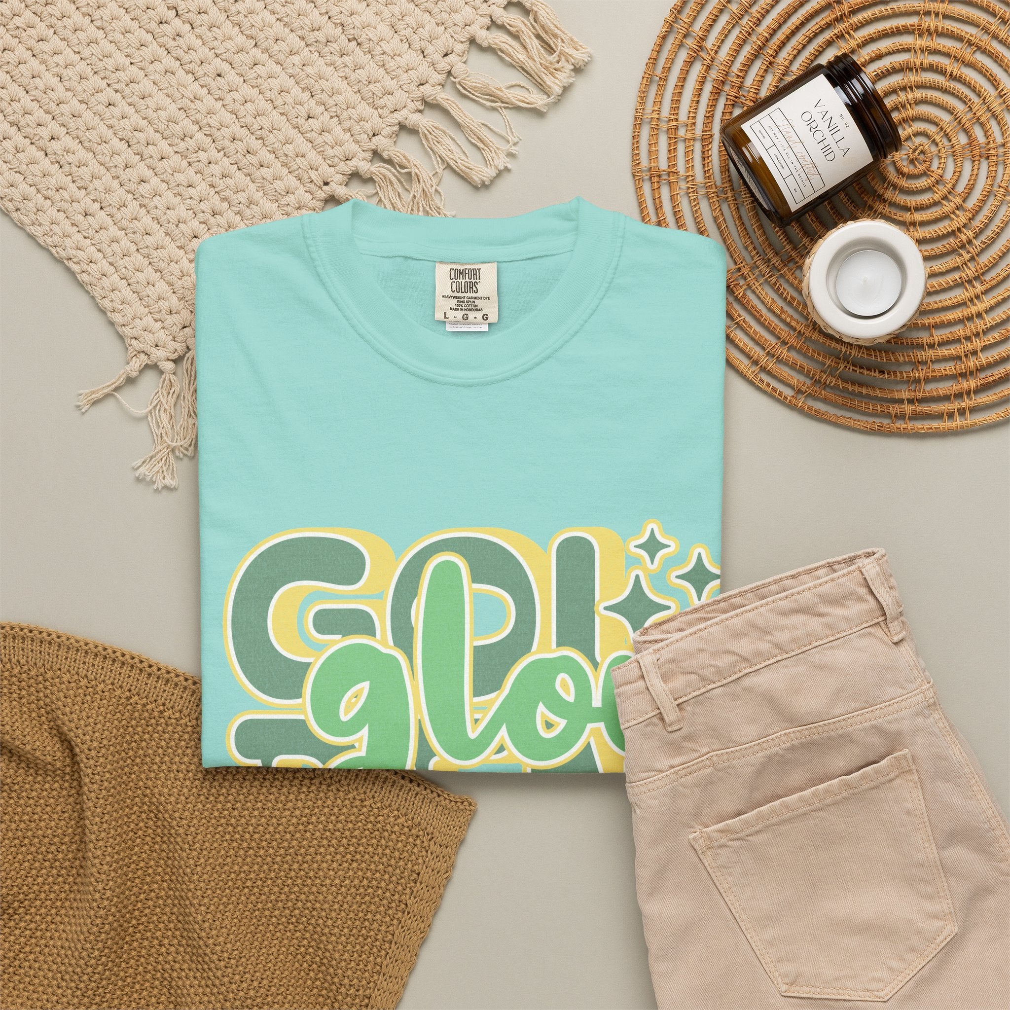 Golden Glow Textured T-Shirt — Retro 'Glow' Graphic Tee