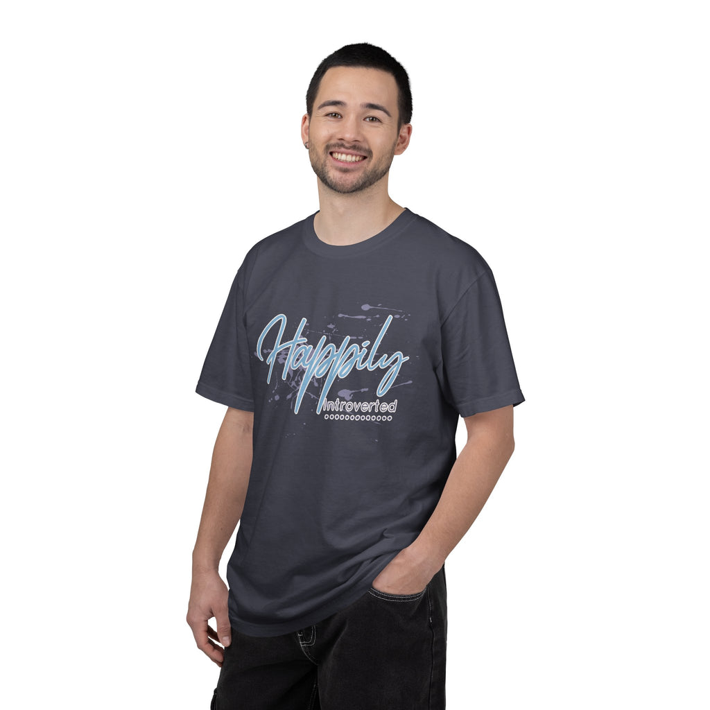 Introverted Aesthetic Textured Tee — "Happily" Script Graphic T-Shirt