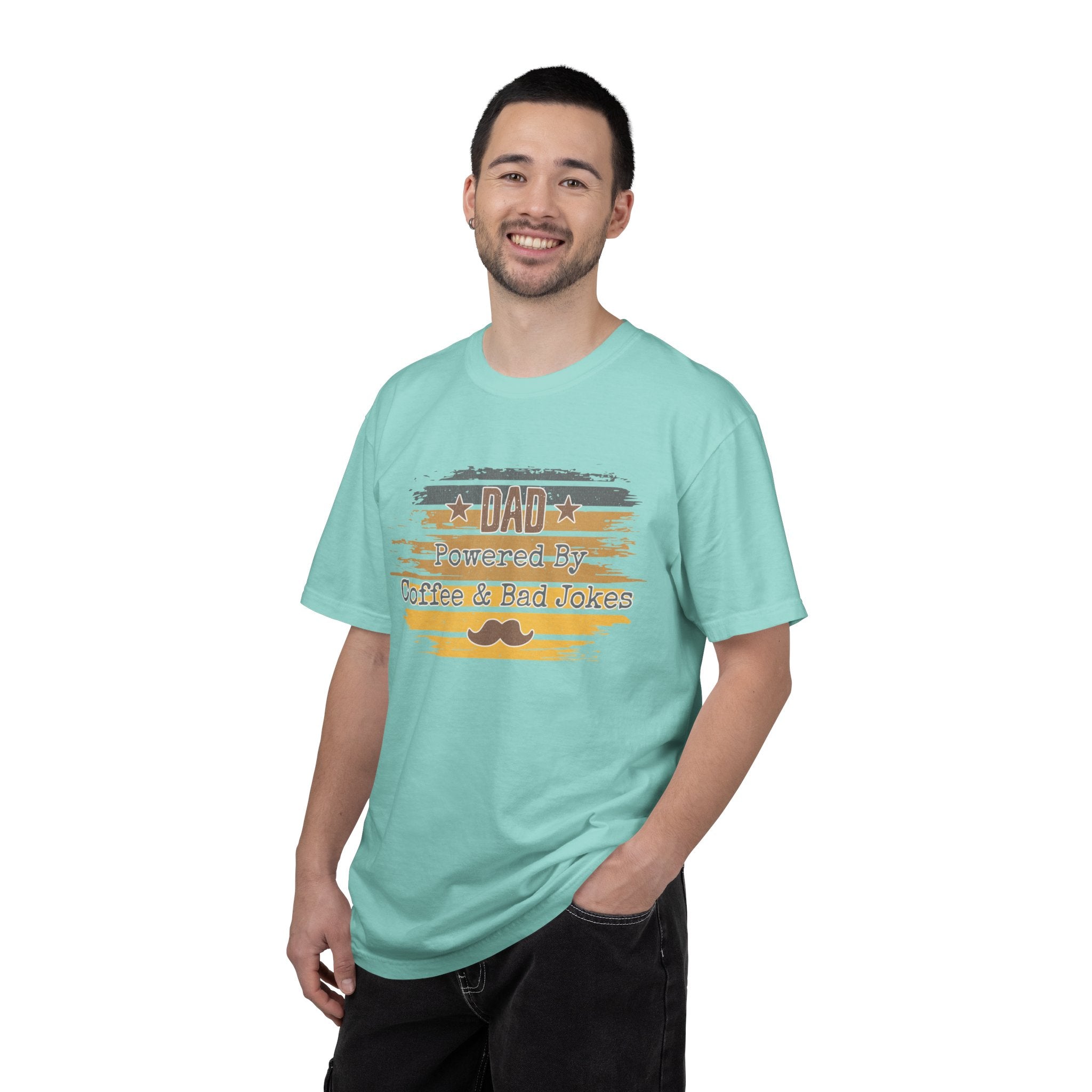 Dad Powered by Coffee & Bad Jokes Textured  T-Shirt