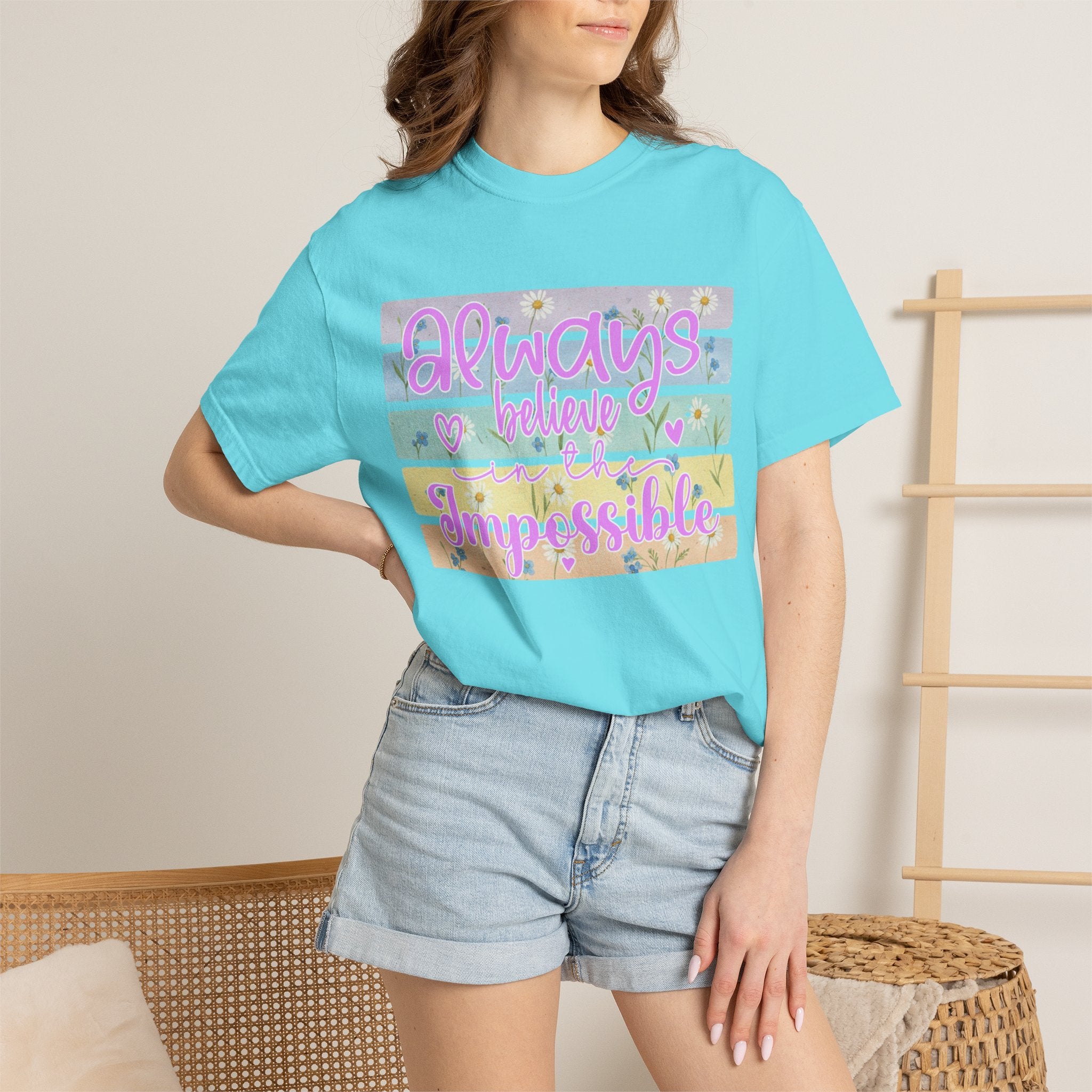 Textured Always Believe Impossible T-Shirt — Pastel Inspirational Graphic Tee