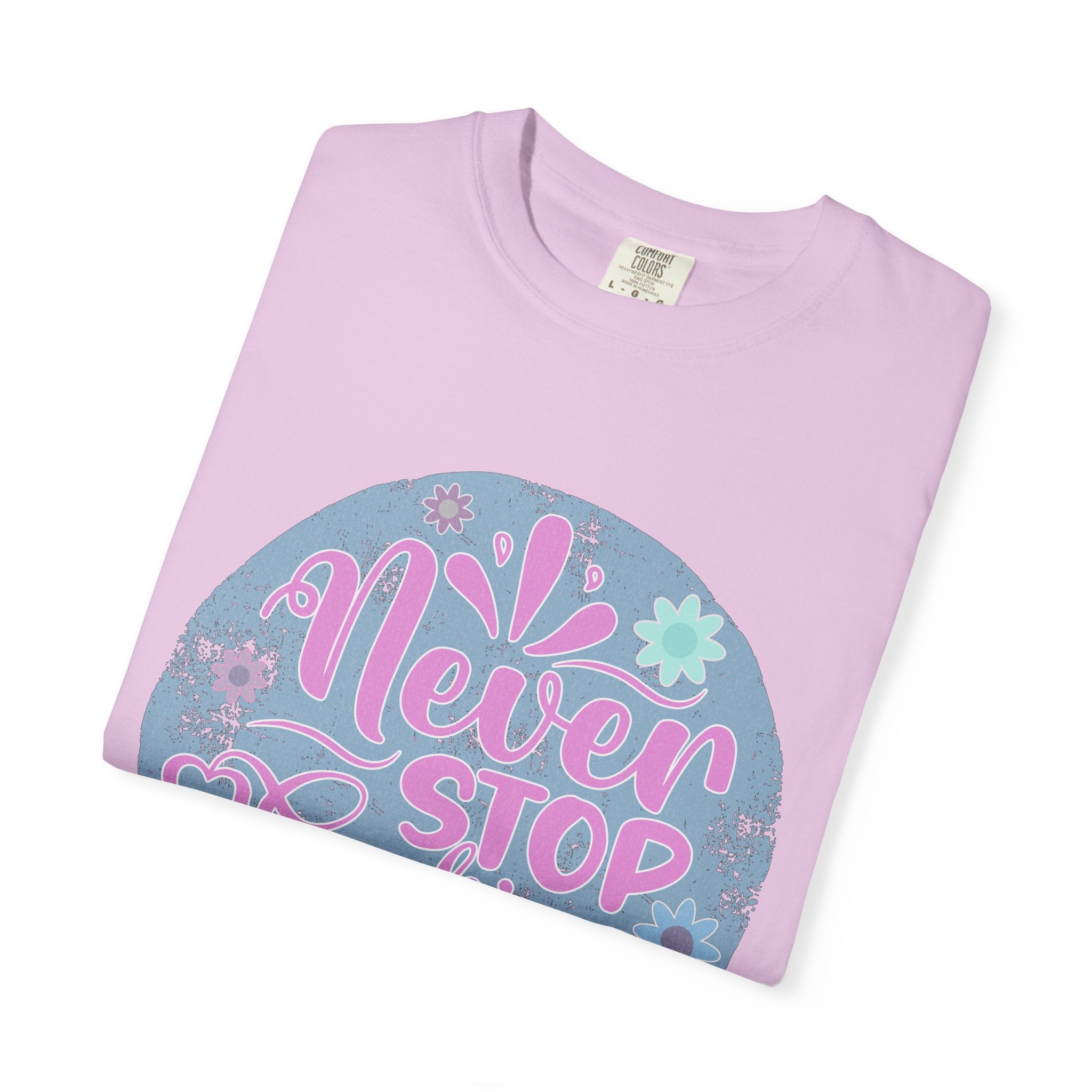 Textured T-Shirt — "Never Stop Looking Up" Inspirational Graphic Tee