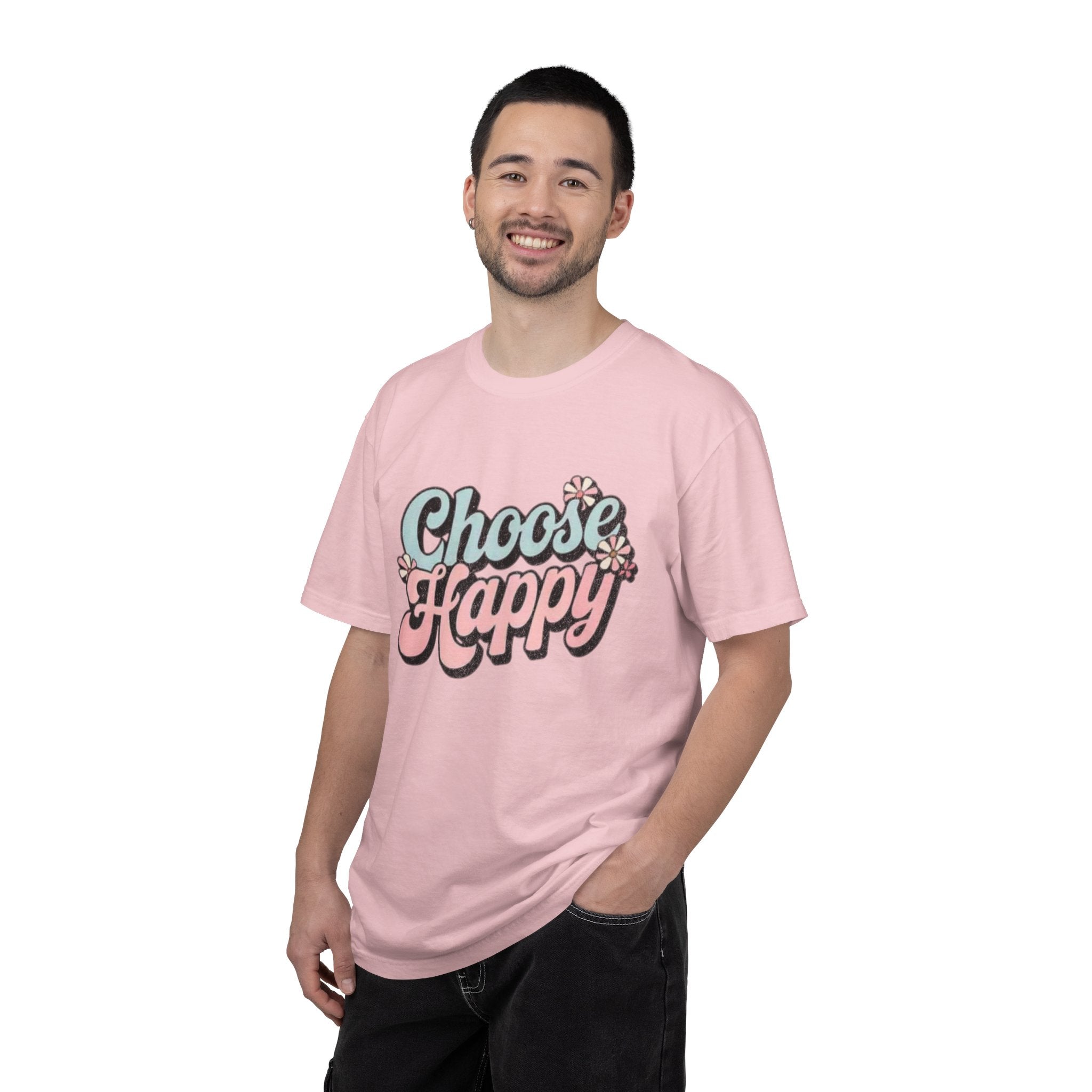 Choose Happy retro script shirt | Textured Positive message tee, pastel floral design