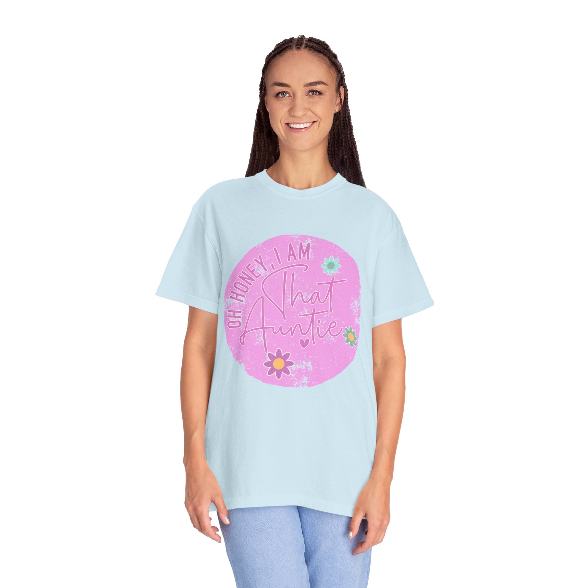 That Auntie Textured T-Shirt — “Oh Honey I Am That Auntie” Floral Graphic Tee